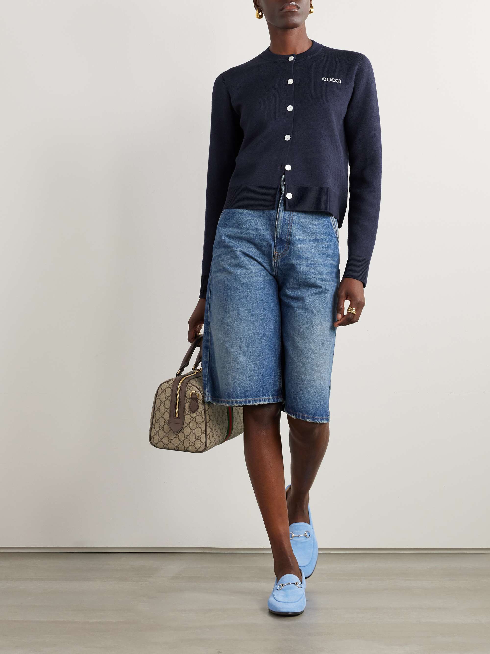 Cropped intarsia-knit cardigan view