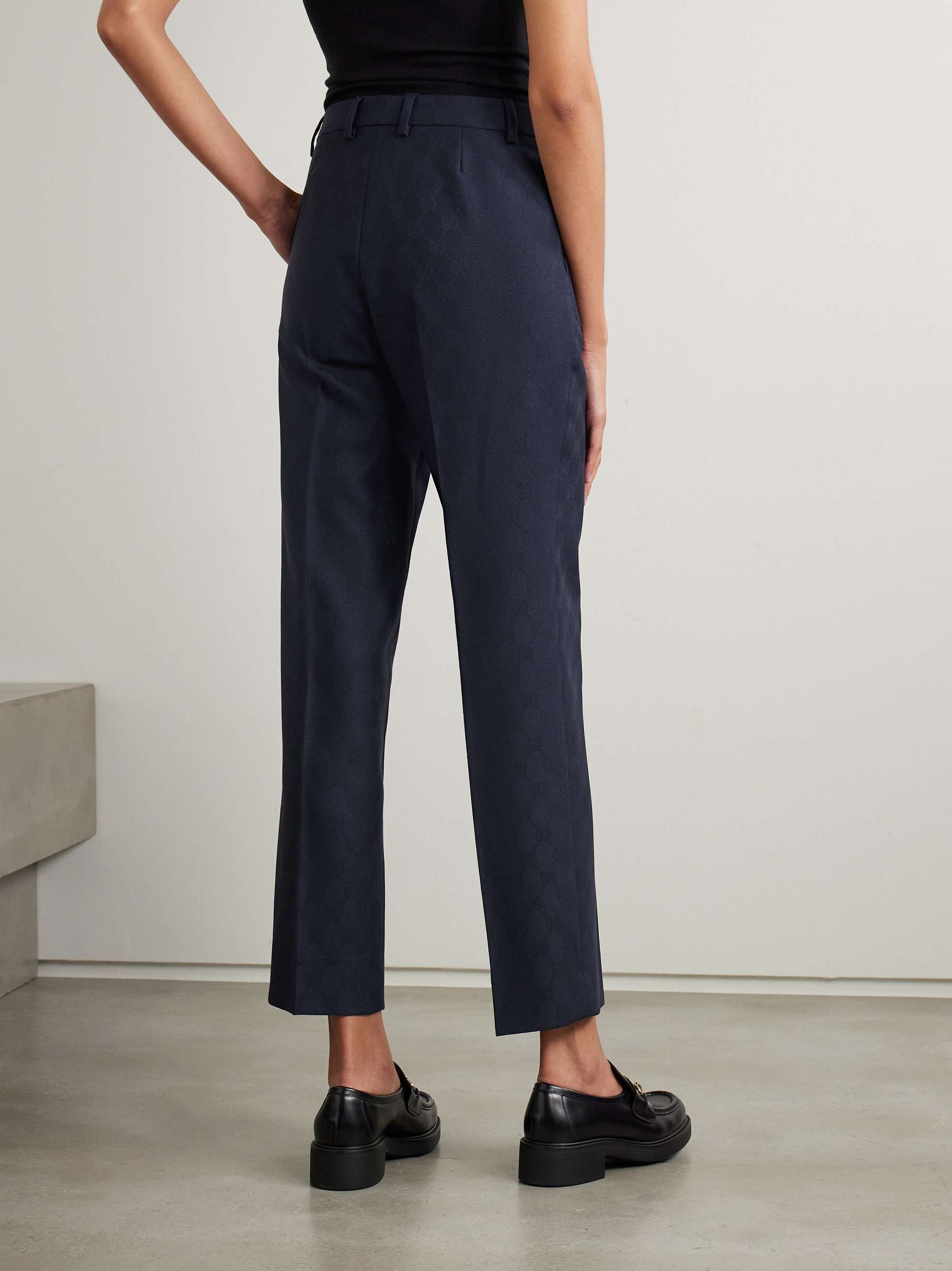 Cropped wool-jacquard straight-leg pants view