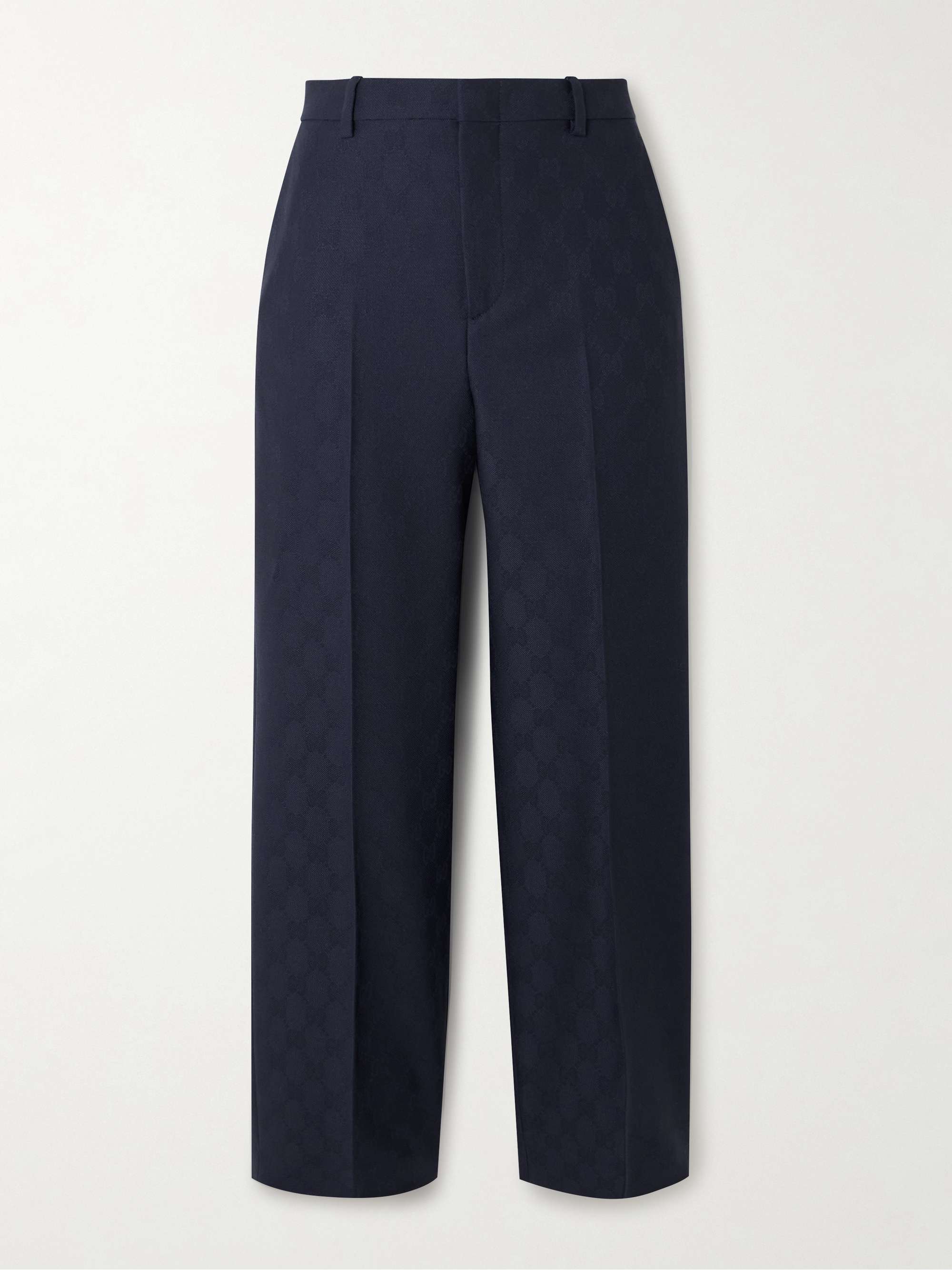 Cropped wool-jacquard straight-leg pants view