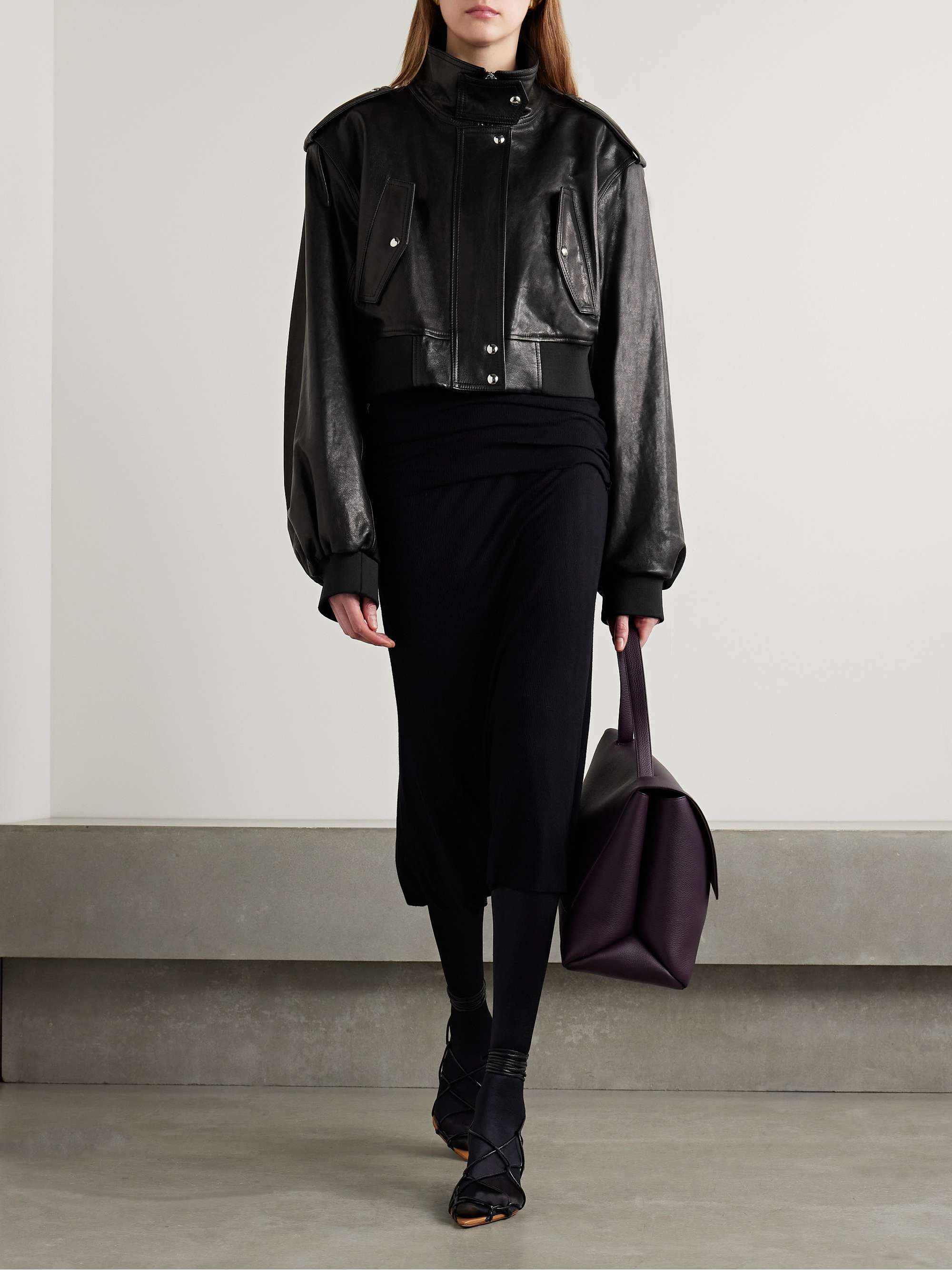 Kember cropped leather bomber jacket view