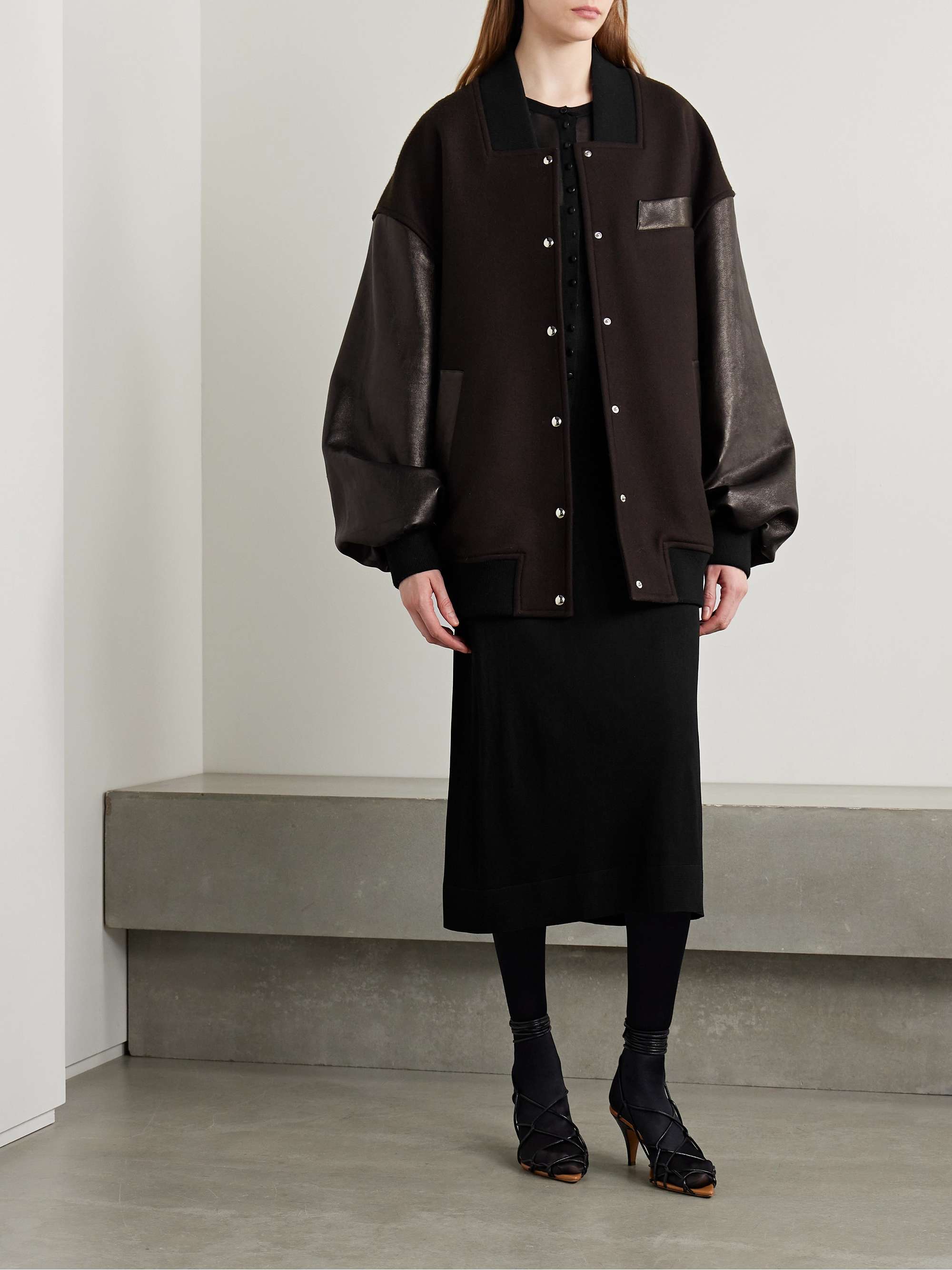 Spencer wool-blend felt and leather bomber jacket view