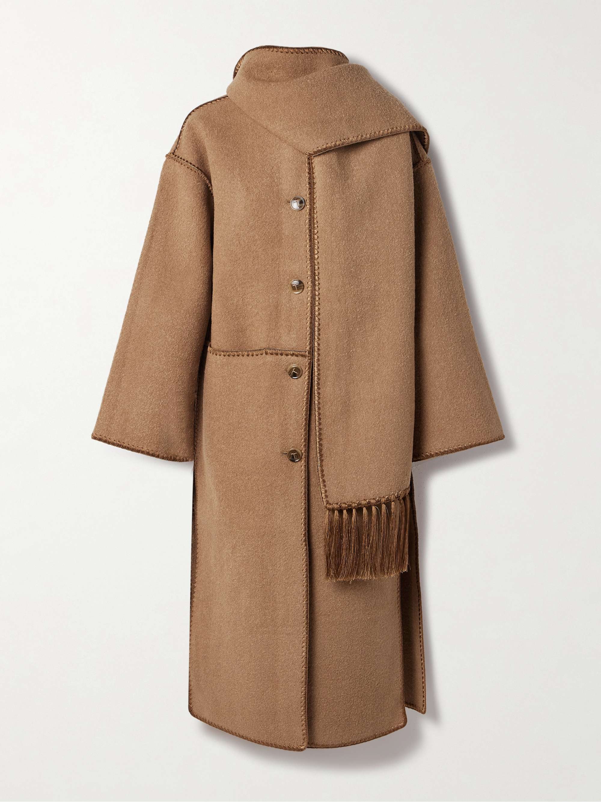 Draped fringed wool-blend bouclé coat view