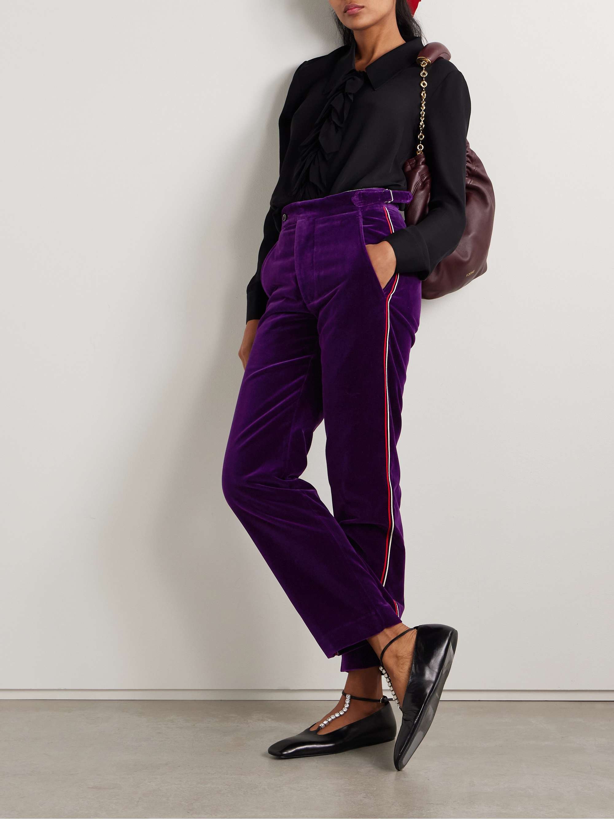 Showcase striped cotton-velvet straight-leg pants view