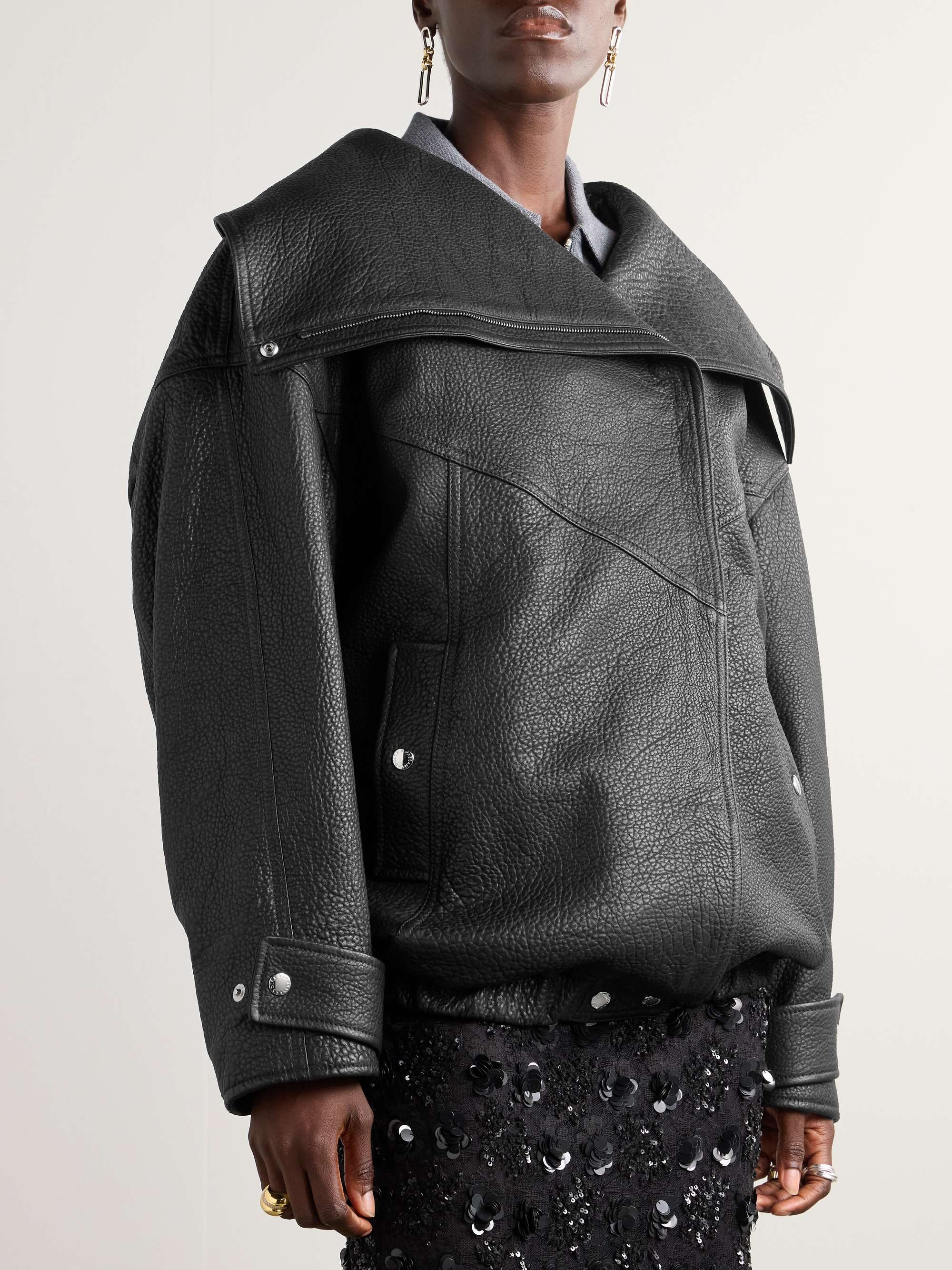 Oversized textured-leather biker jacket view