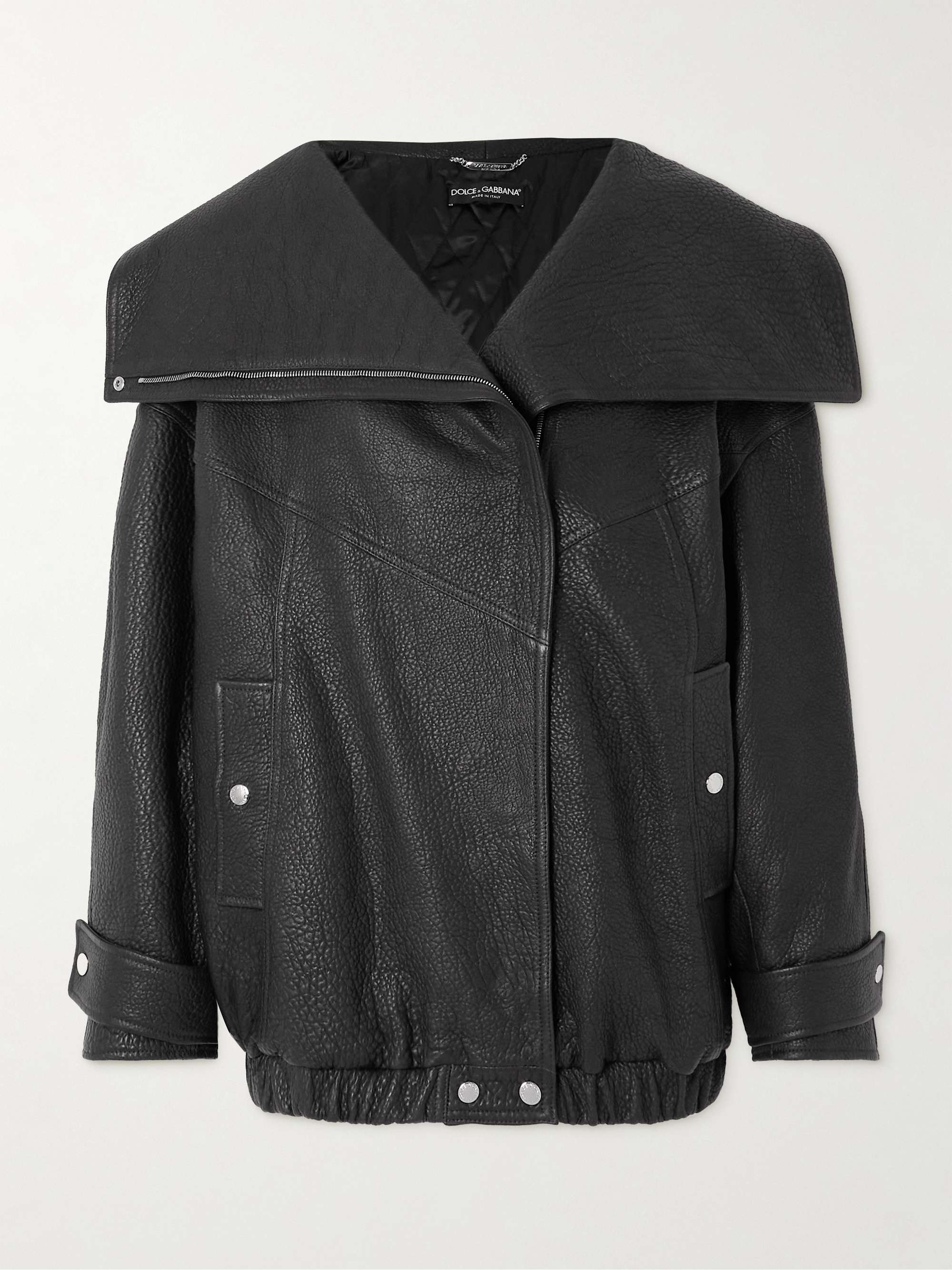 Oversized textured-leather biker jacket view