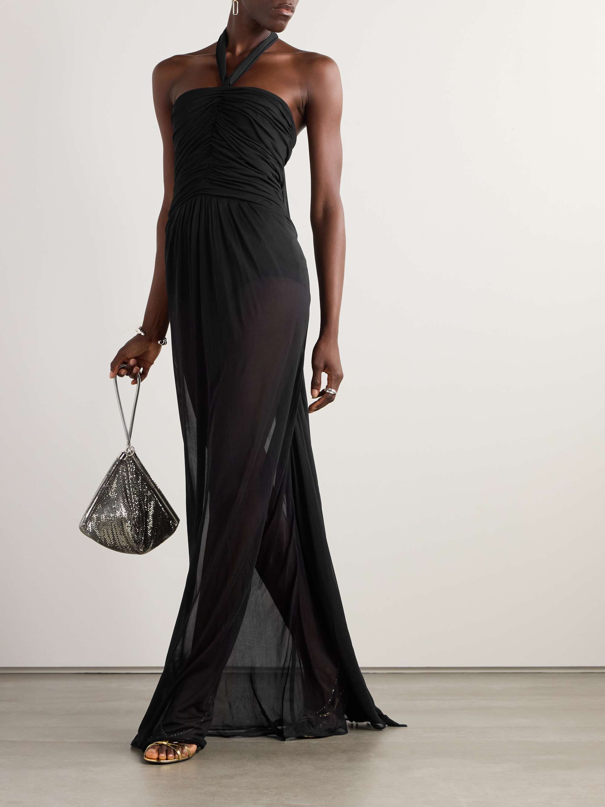 Draped gathered organza halterneck gown view