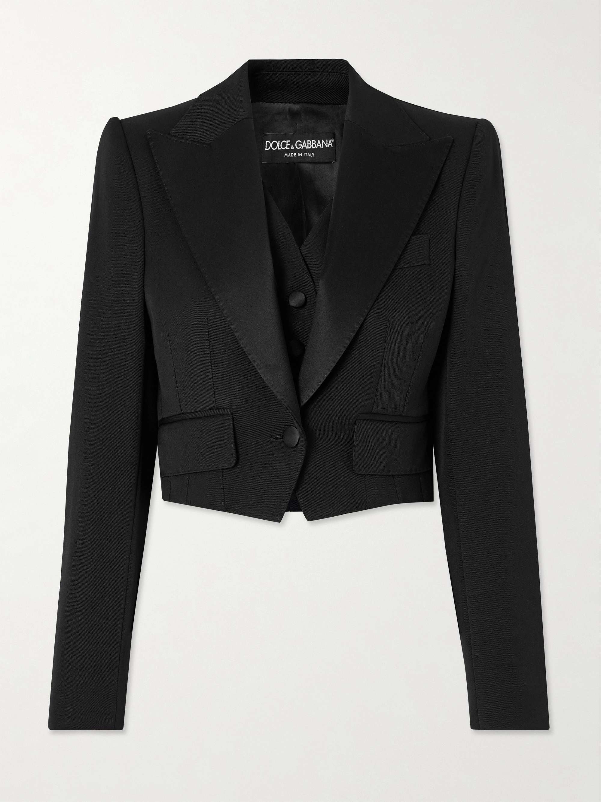 Convertible cropped wool-blend twill and silk blazer view