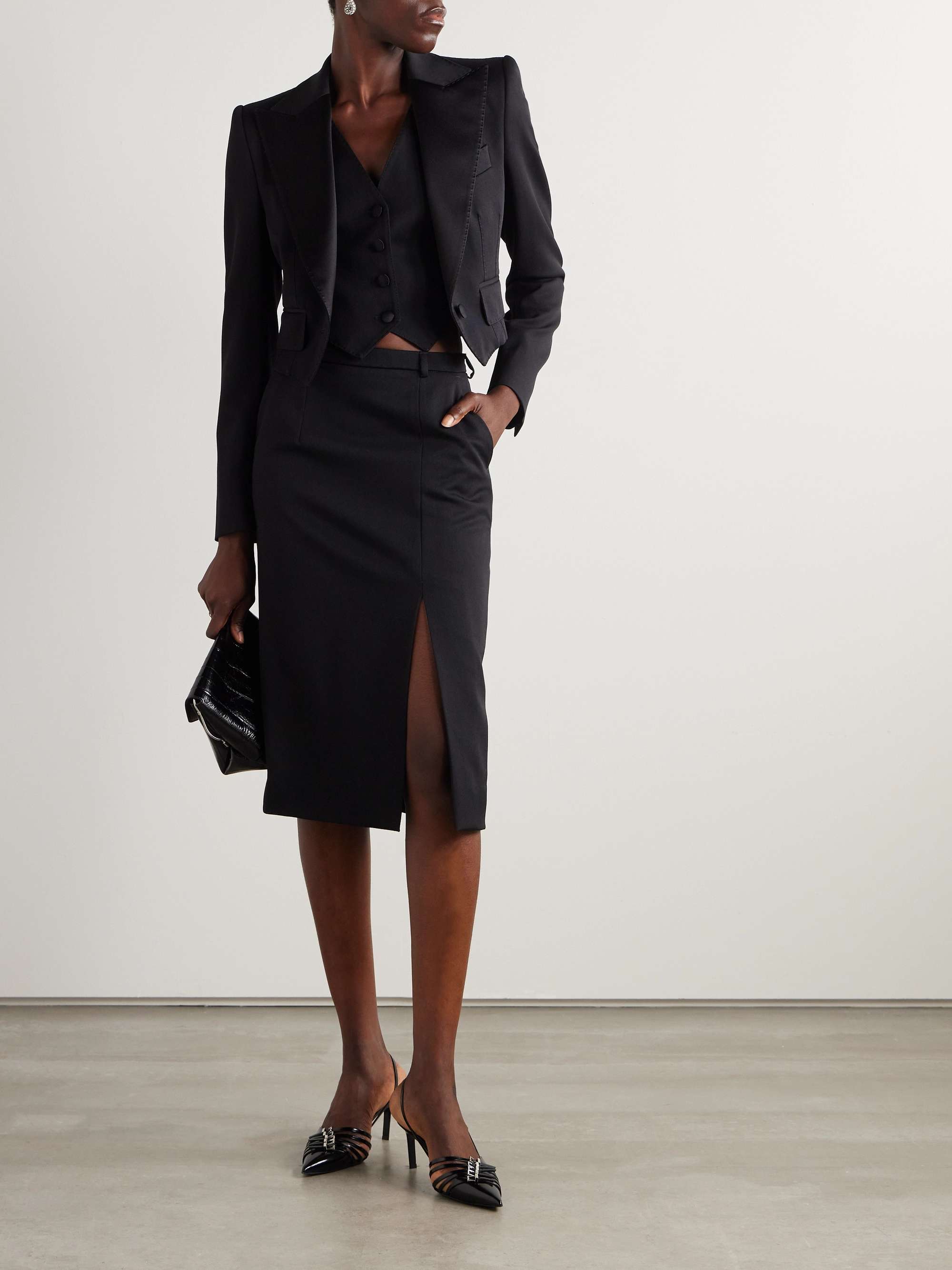 Convertible cropped wool-blend twill and silk blazer view