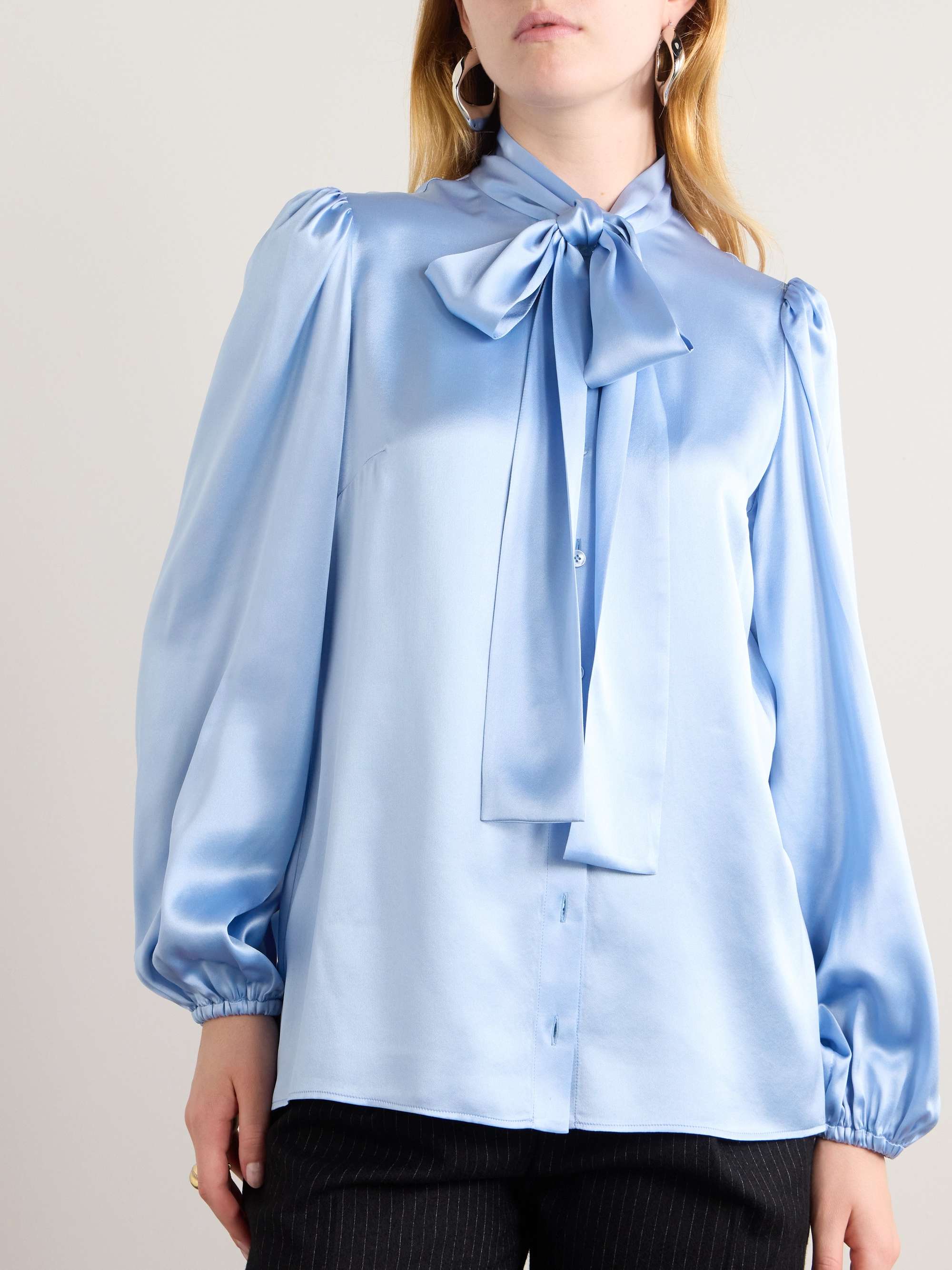 Pussy-bow silk-satin shirt view