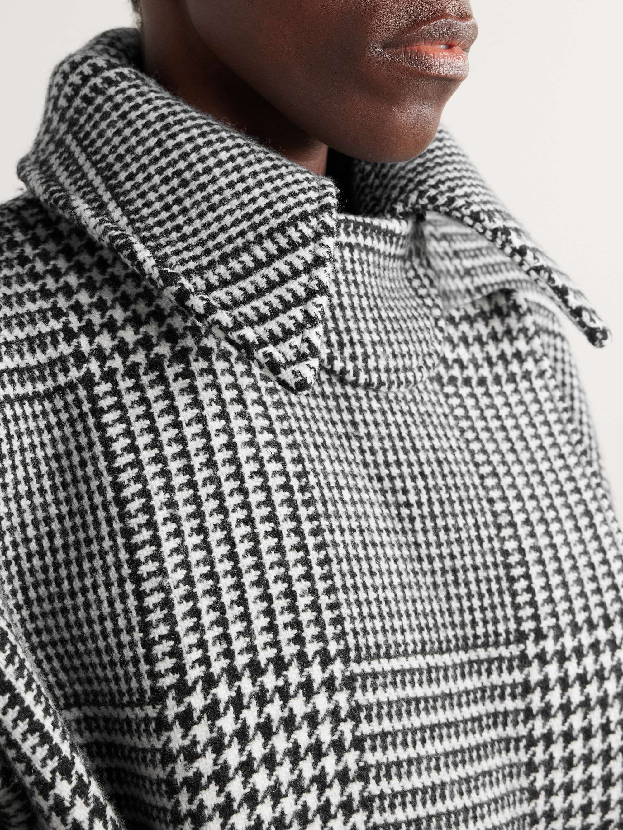 Double-breasted belted Prince of Wales checked wool-blend trench coat view