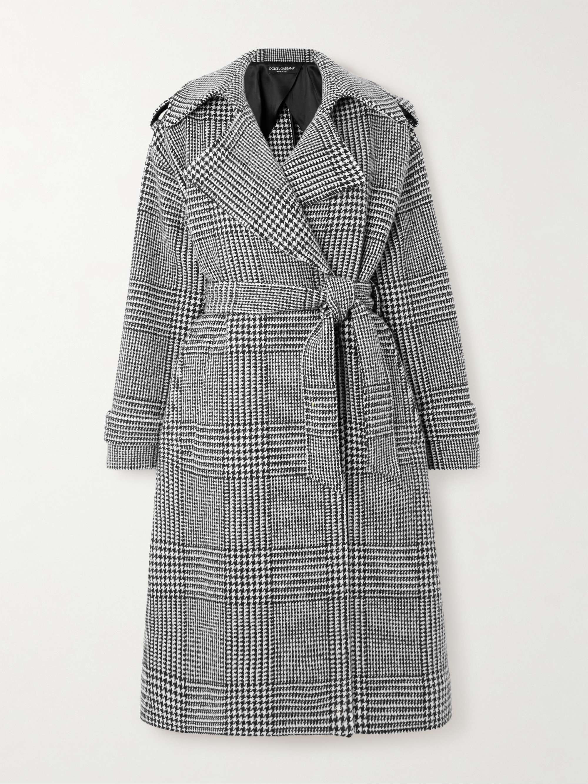 Double-breasted belted Prince of Wales checked wool-blend trench coat view