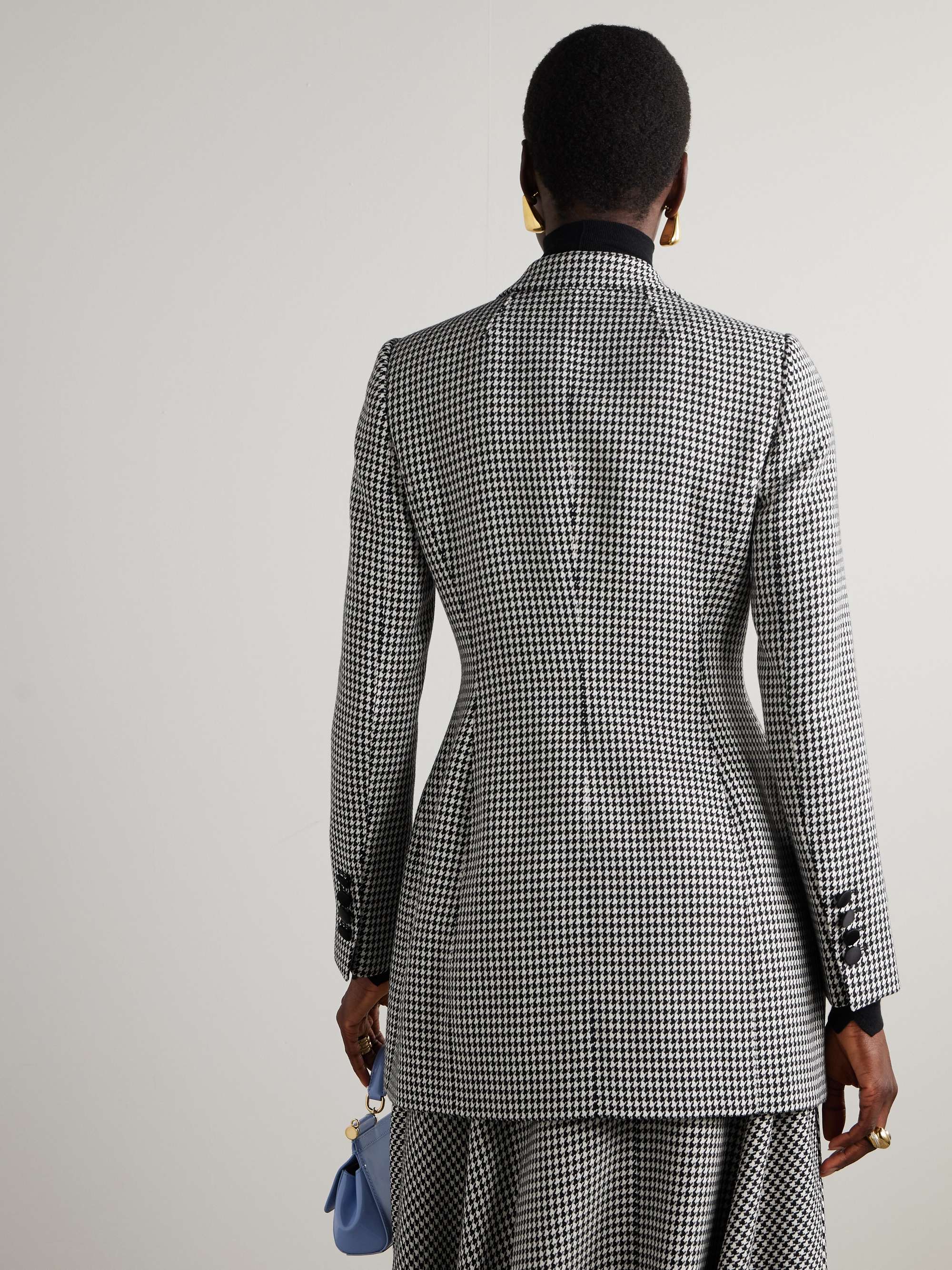 Double-breasted houndstooth wool-blend blazer view