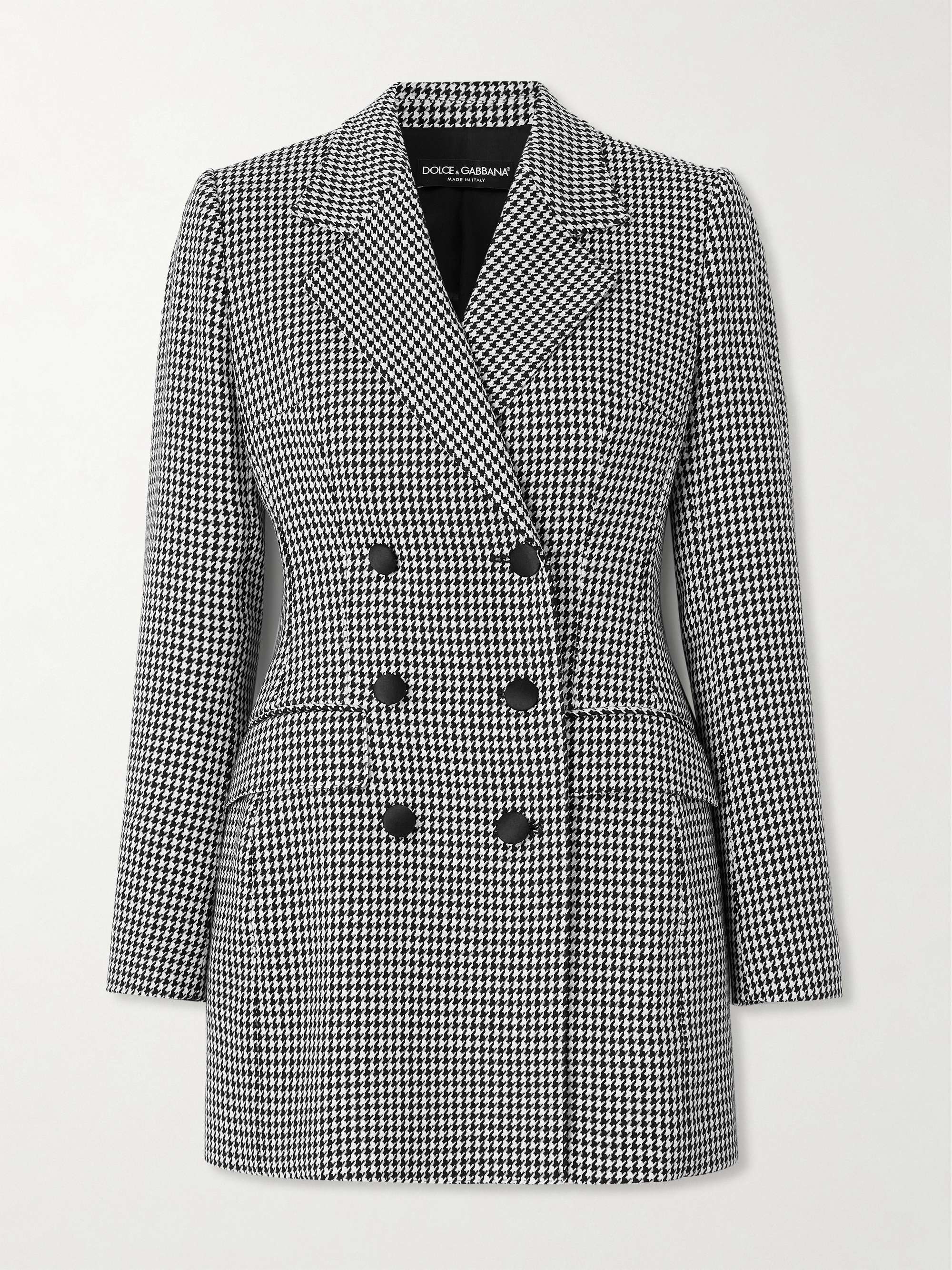 Double-breasted houndstooth wool-blend blazer view