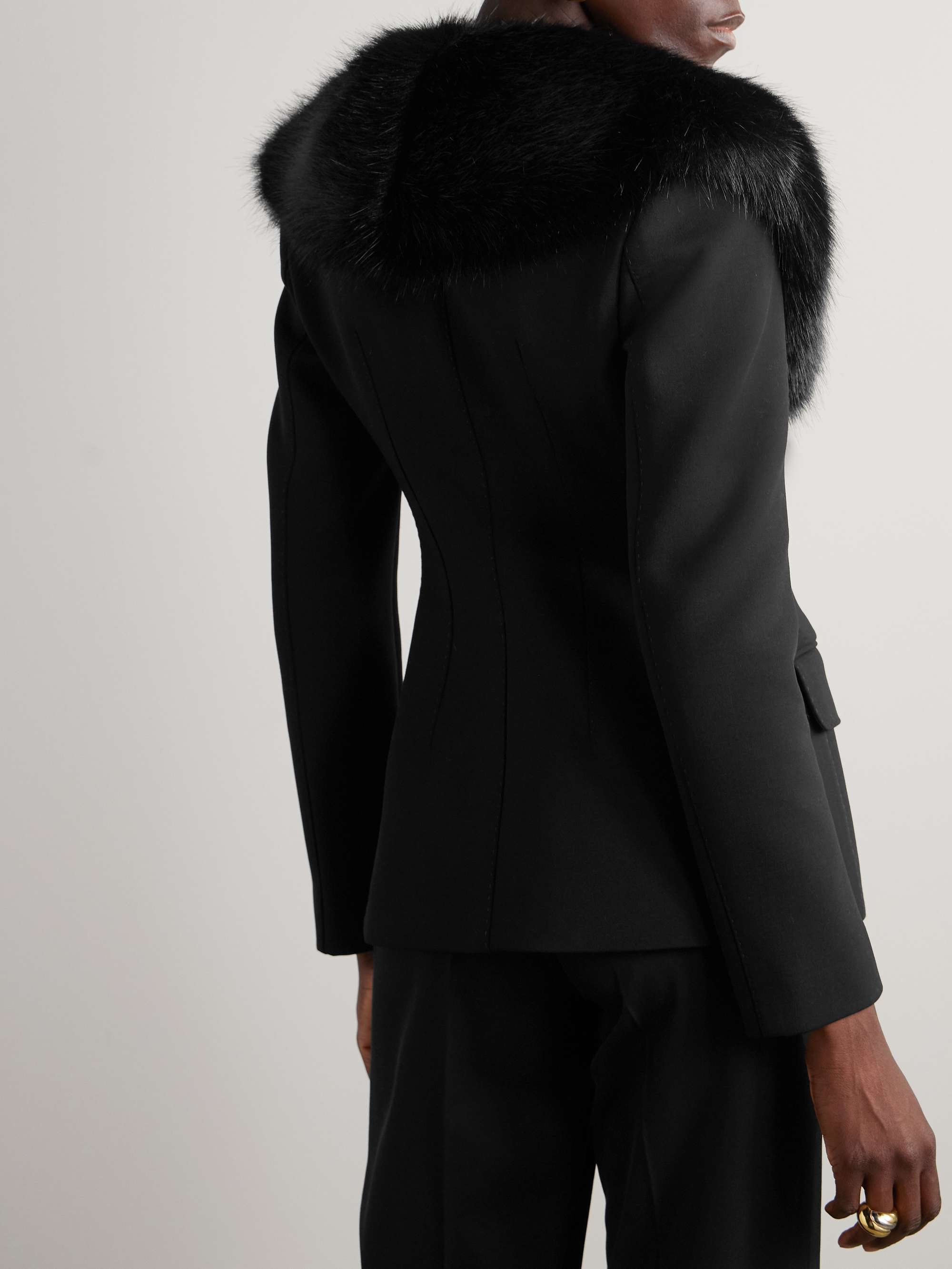 Faux fur-trimmed grain de poudre wool-blend blazer view