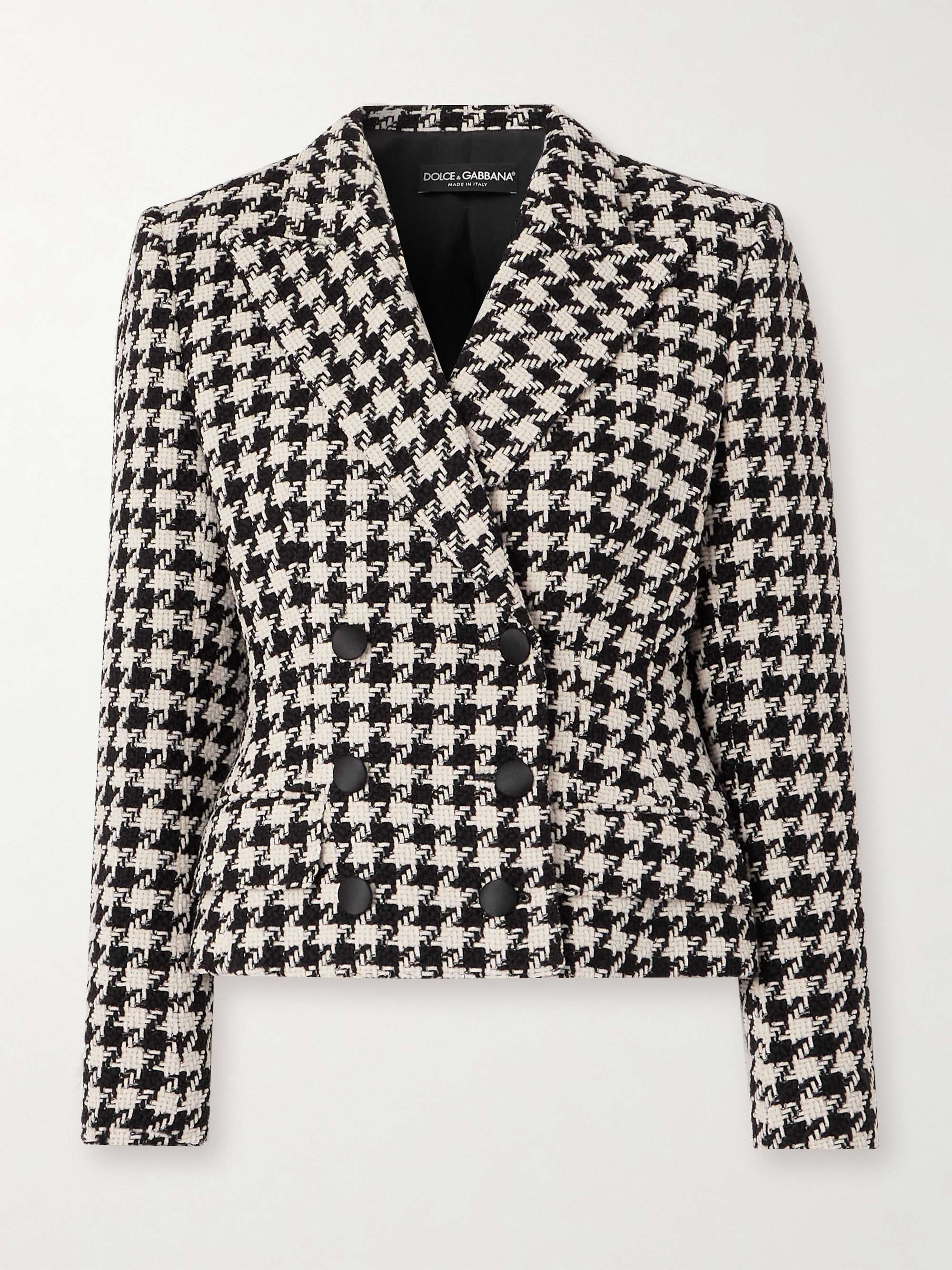 Double-breasted houndstooth wool and cotton-blend tweed blazer view