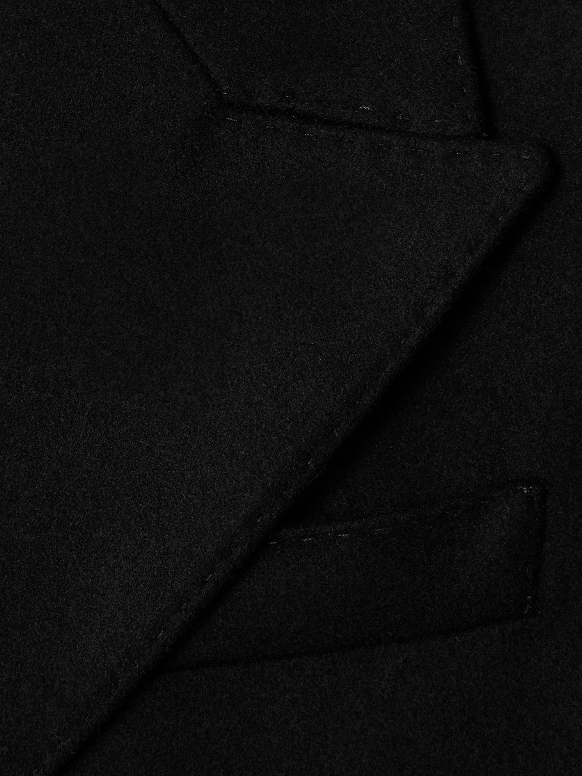 Double-breasted satin-trimmed brushed wool-blend blazer view