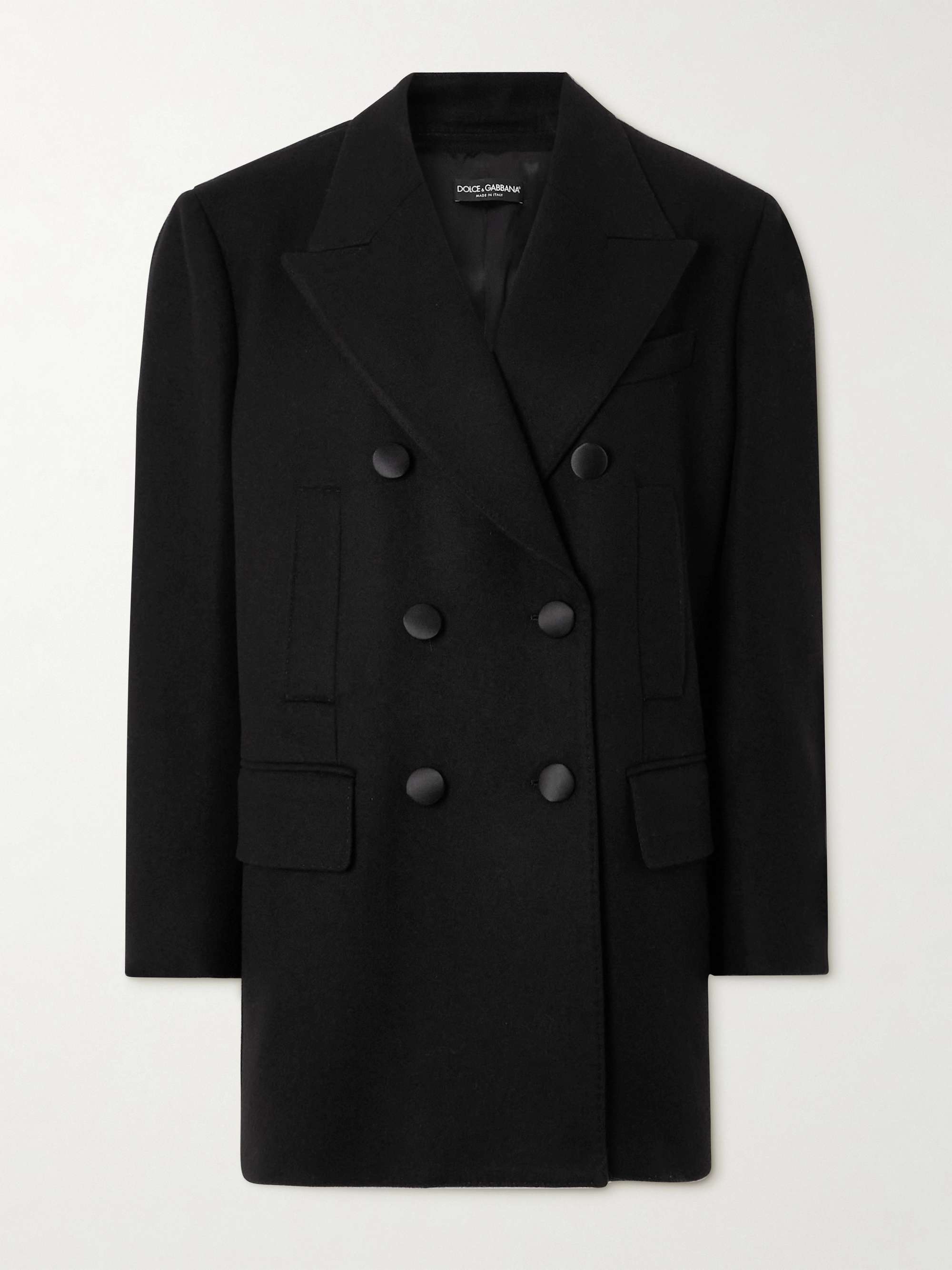 Double-breasted satin-trimmed brushed wool-blend blazer view