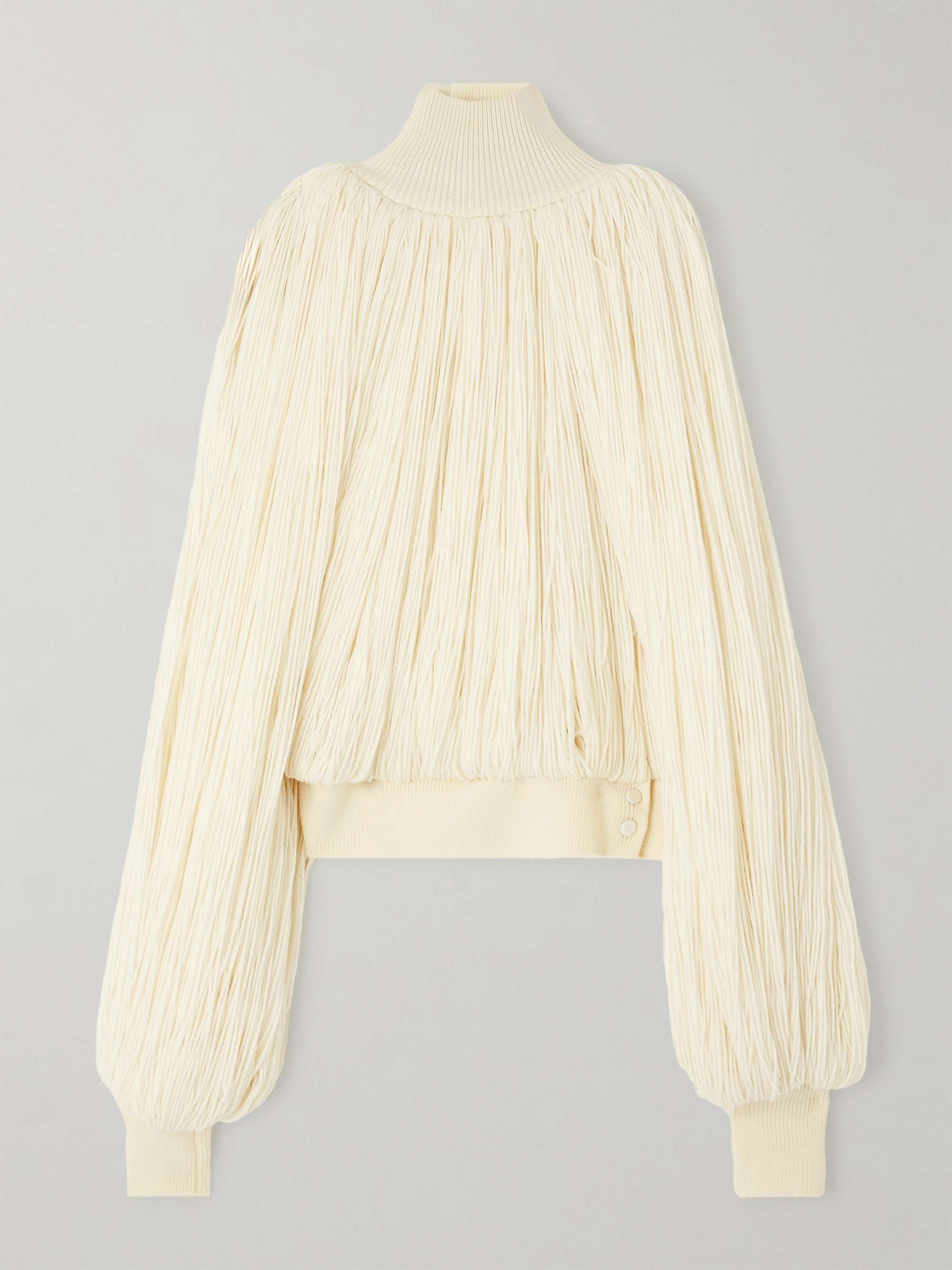 Fringed wool-blend turtleneck top view