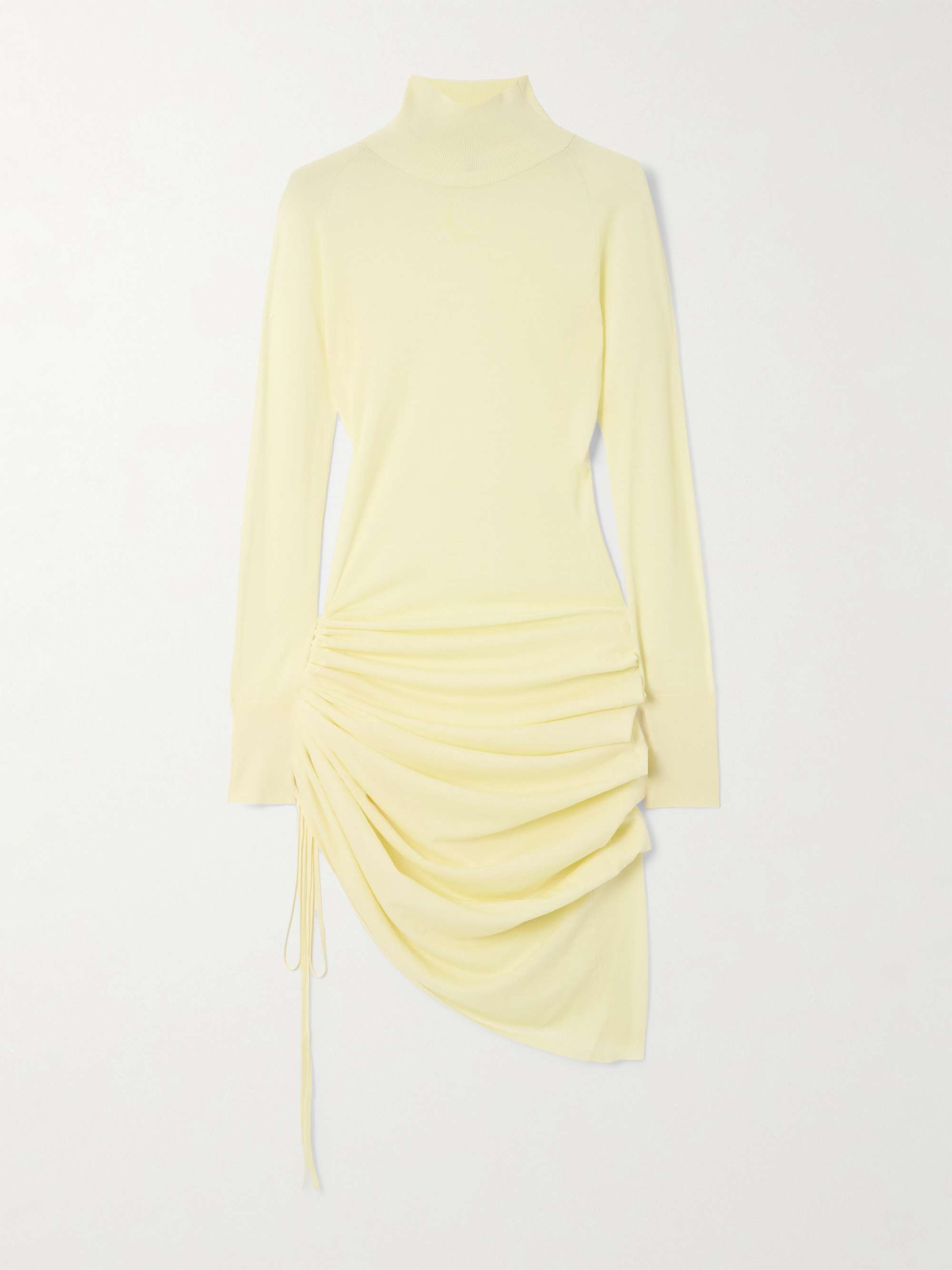 Gathered wool-blend turtleneck midi dress view