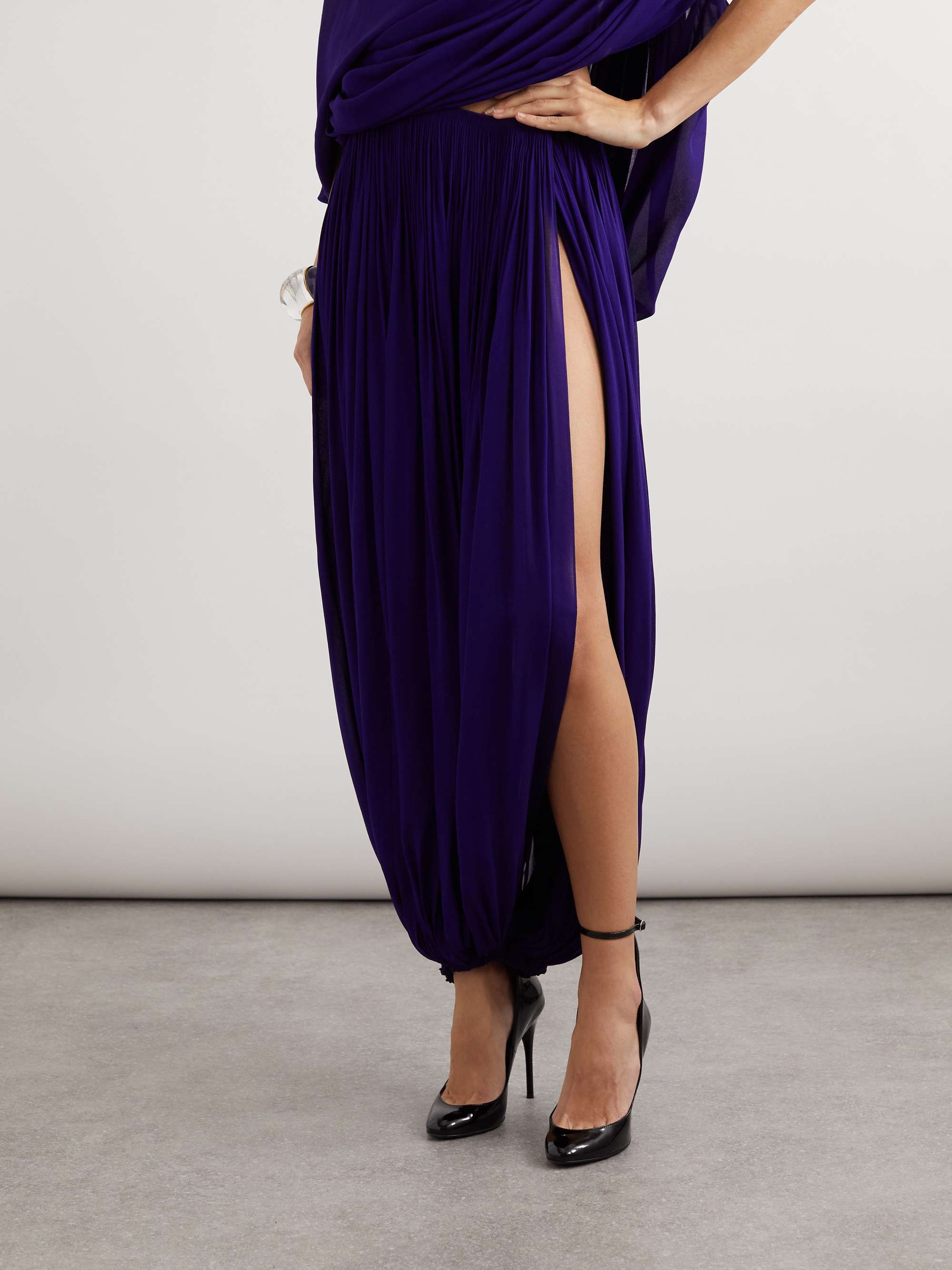 Asymmetric georgette wide-leg pants view