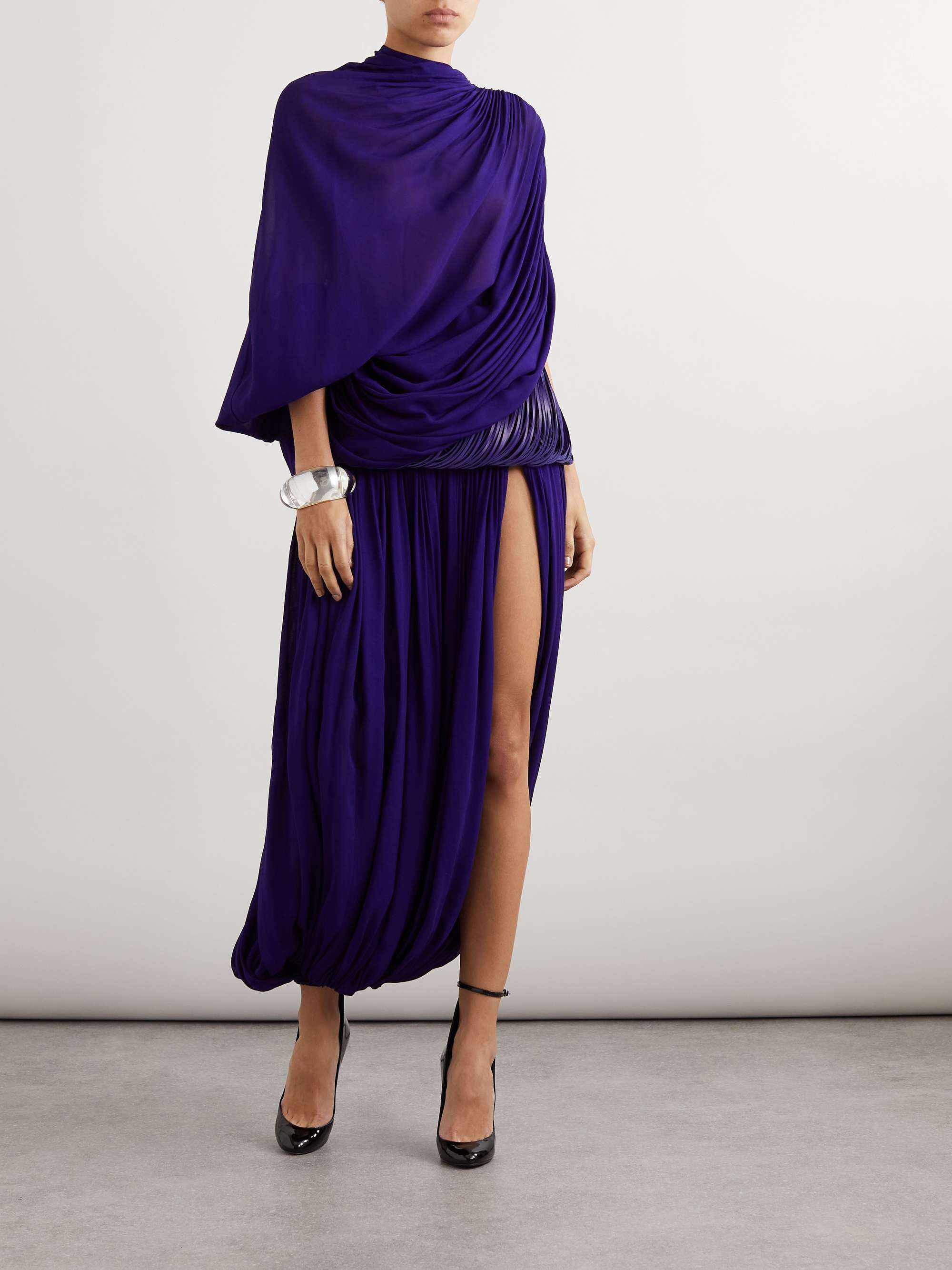 Asymmetric georgette wide-leg pants view
