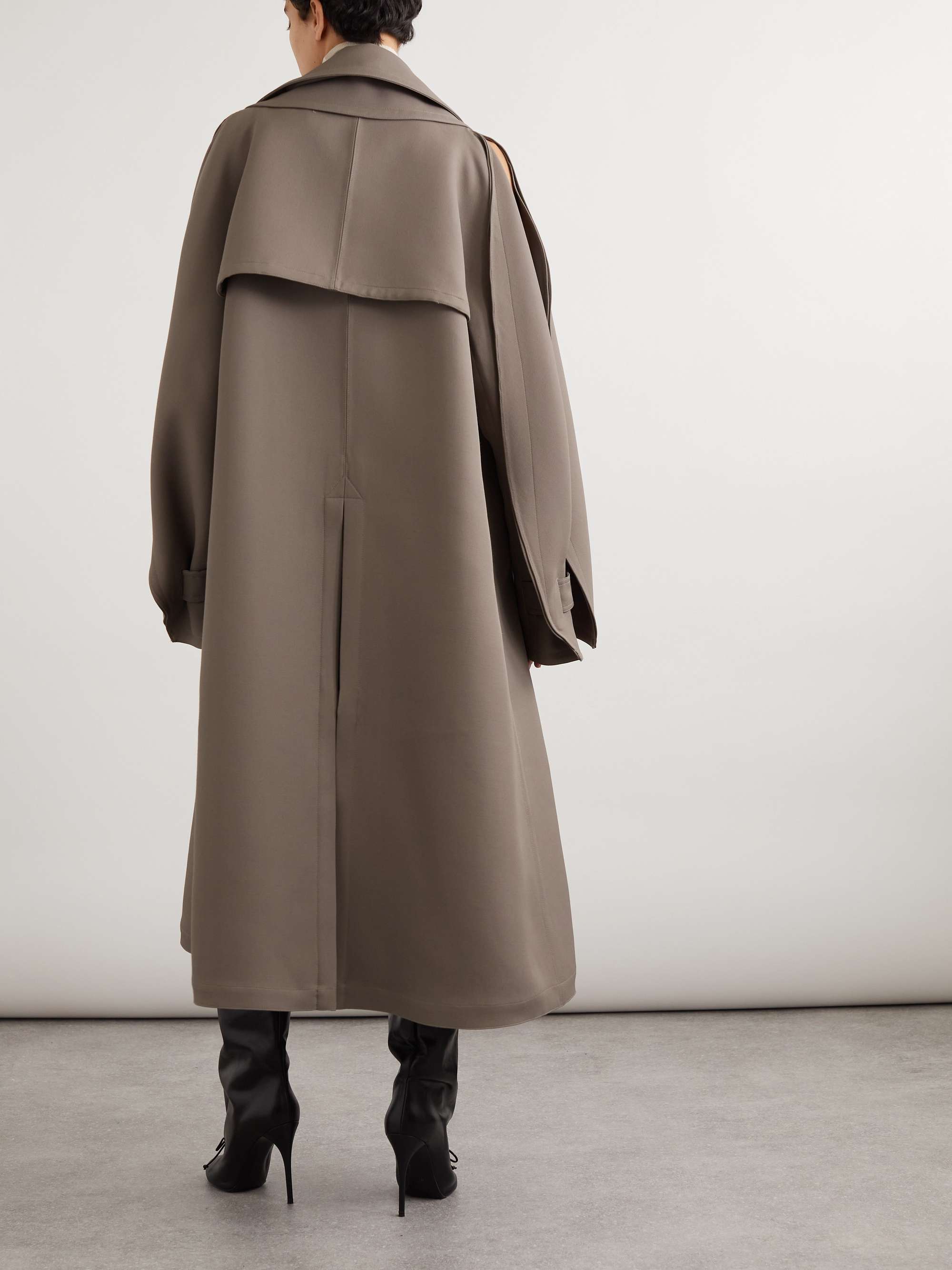 Oversized layered wool-blend twill coat view
