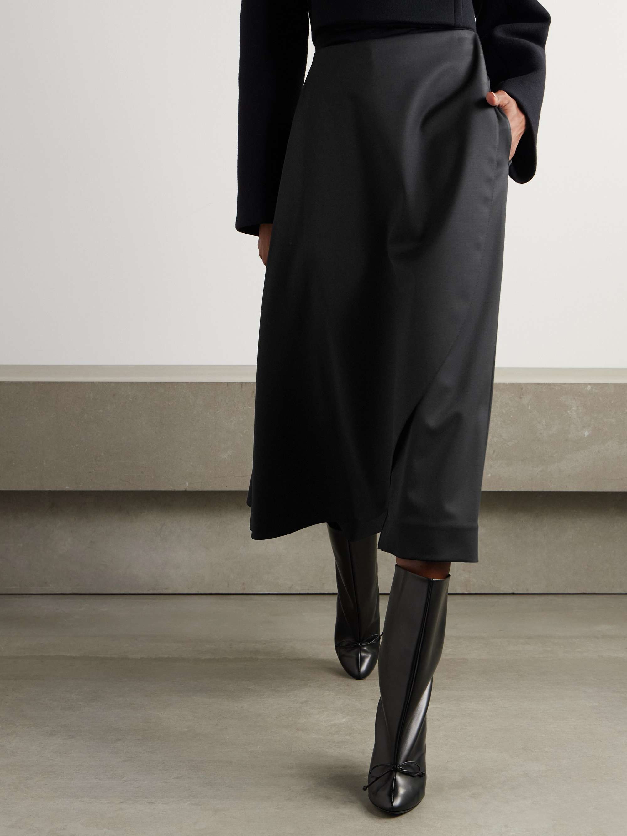 Cropped layered grain de poudre wool-blend straight-leg pants view