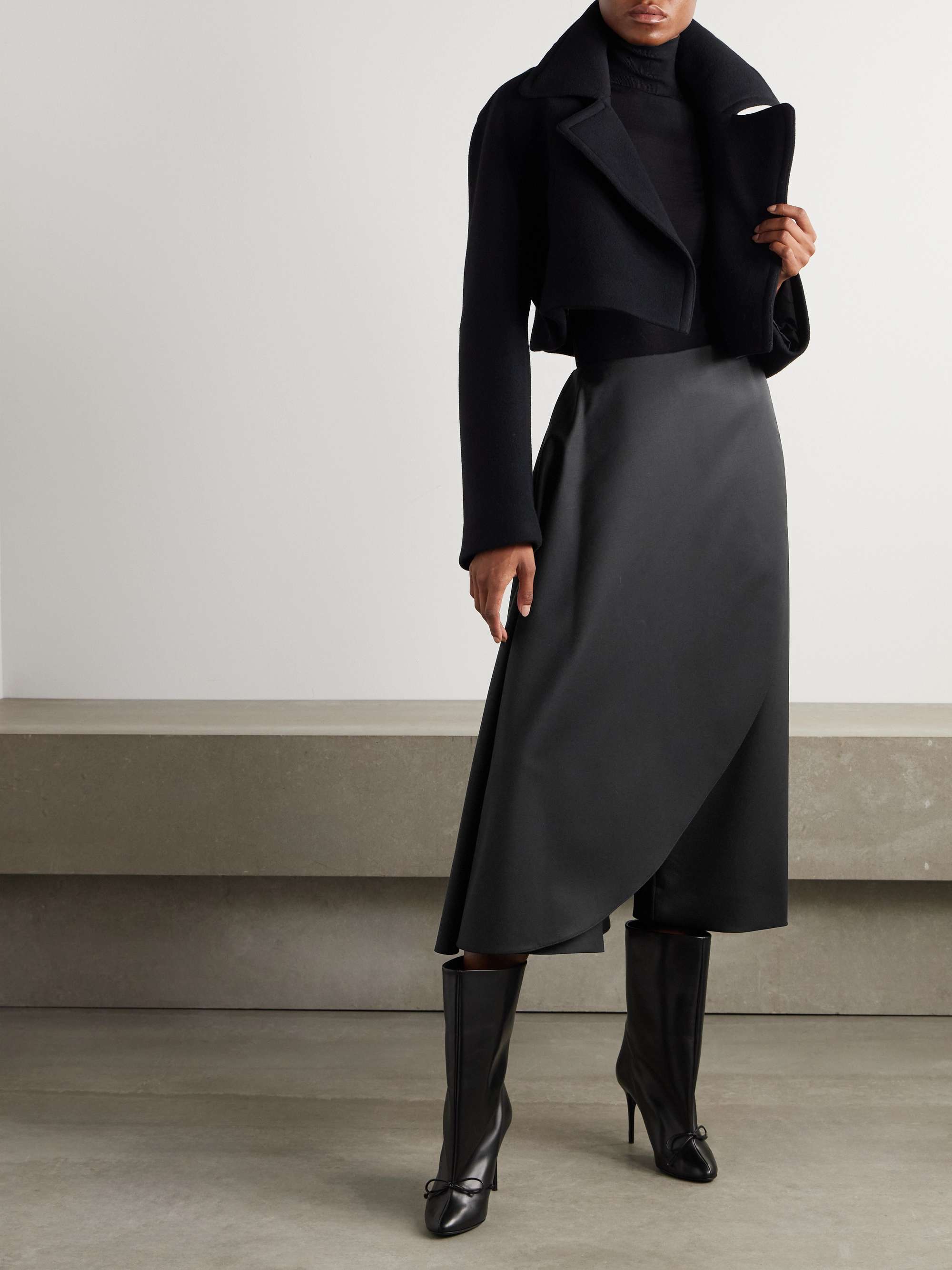 Cropped layered grain de poudre wool-blend straight-leg pants view
