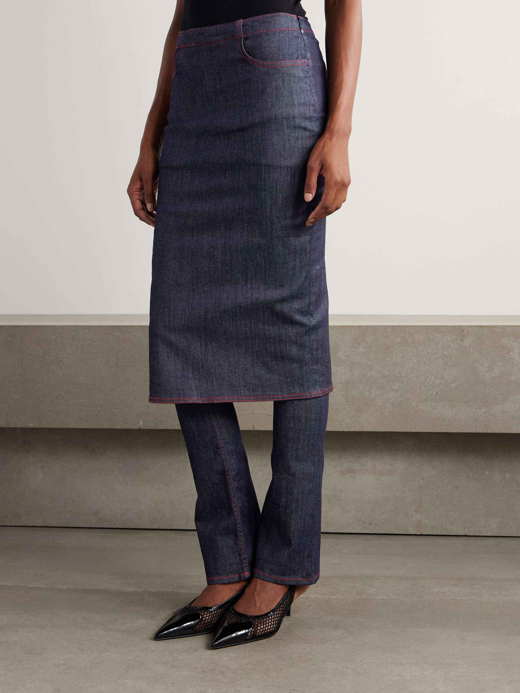 High-rise straight-leg layered jeans view