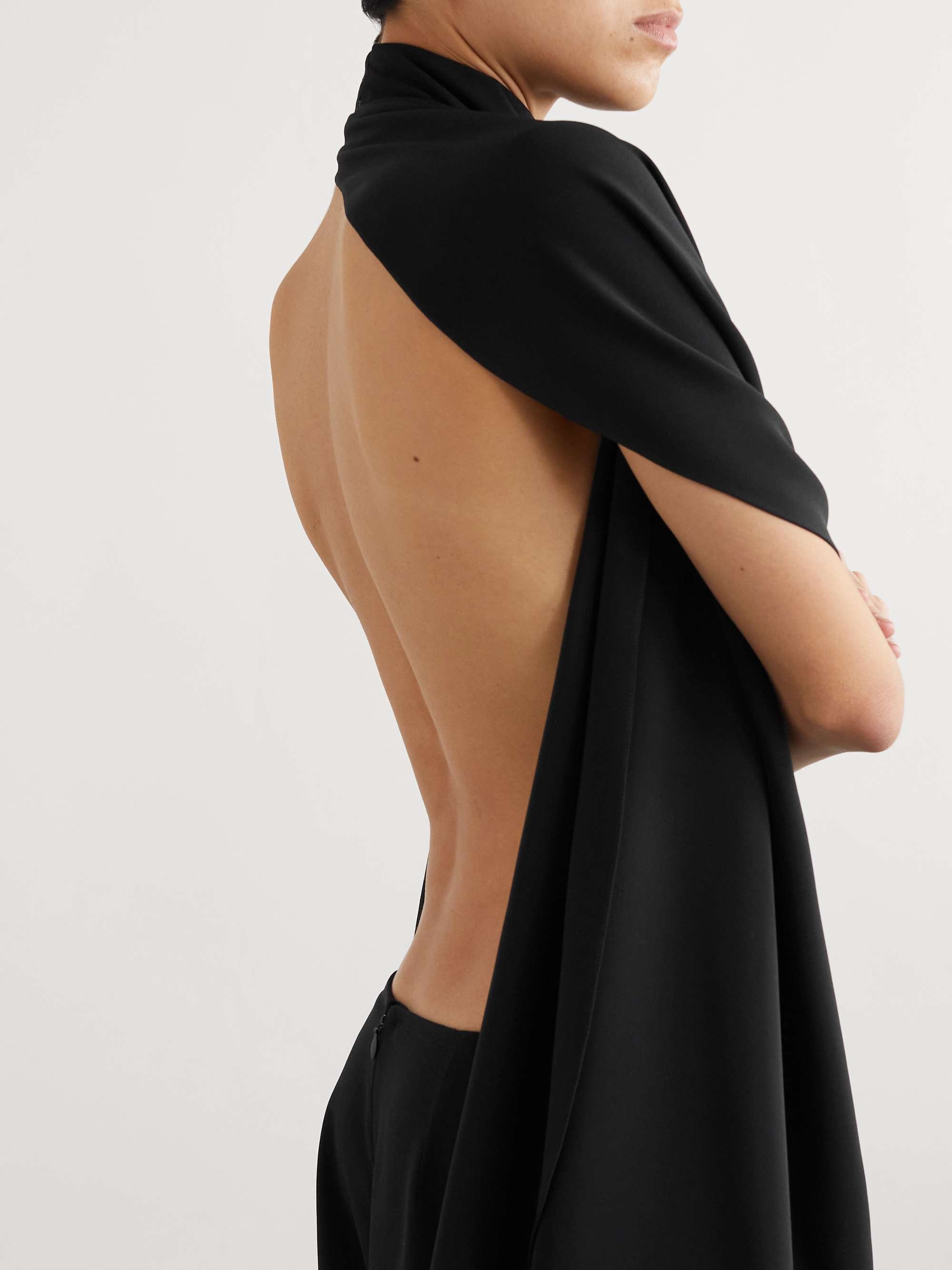 Open-back asymmetric grain de poudre wool-blend jumpsuit view