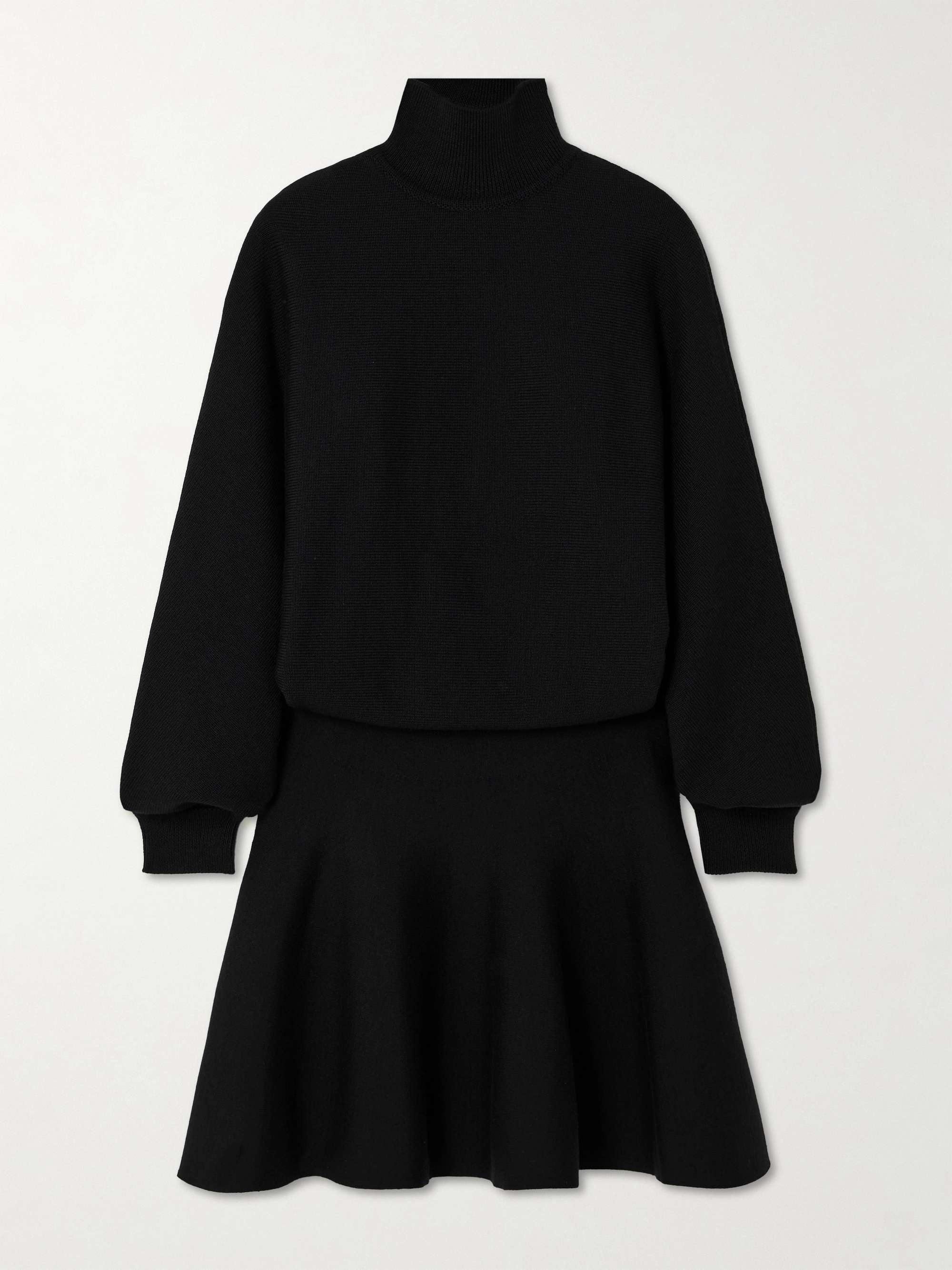 Pleated virgin wool and wool-blend turtleneck mini dress view