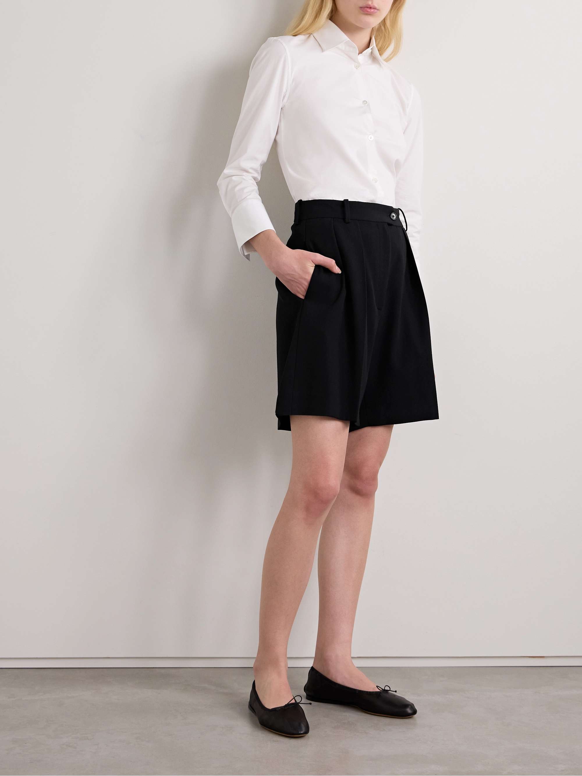 Efron pleated wool-twill shorts view