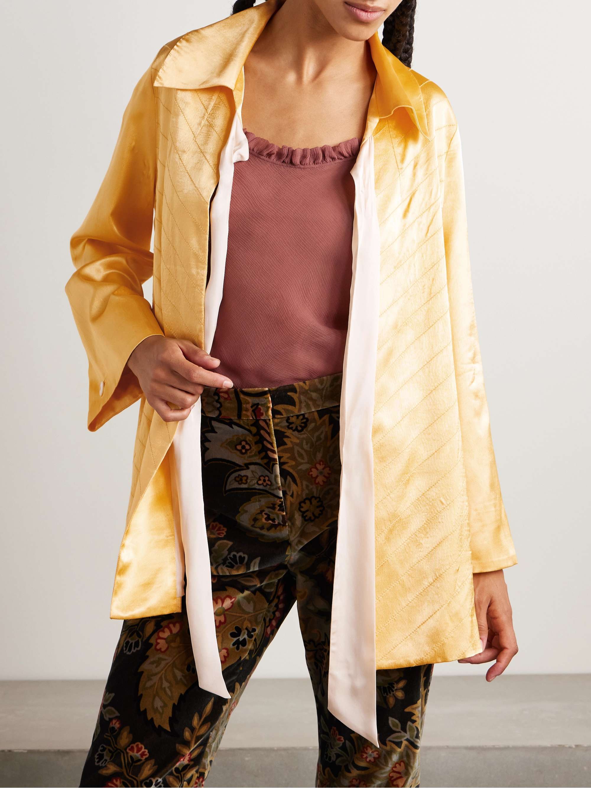 Goldenrod tie-neck quilted satin jacket view