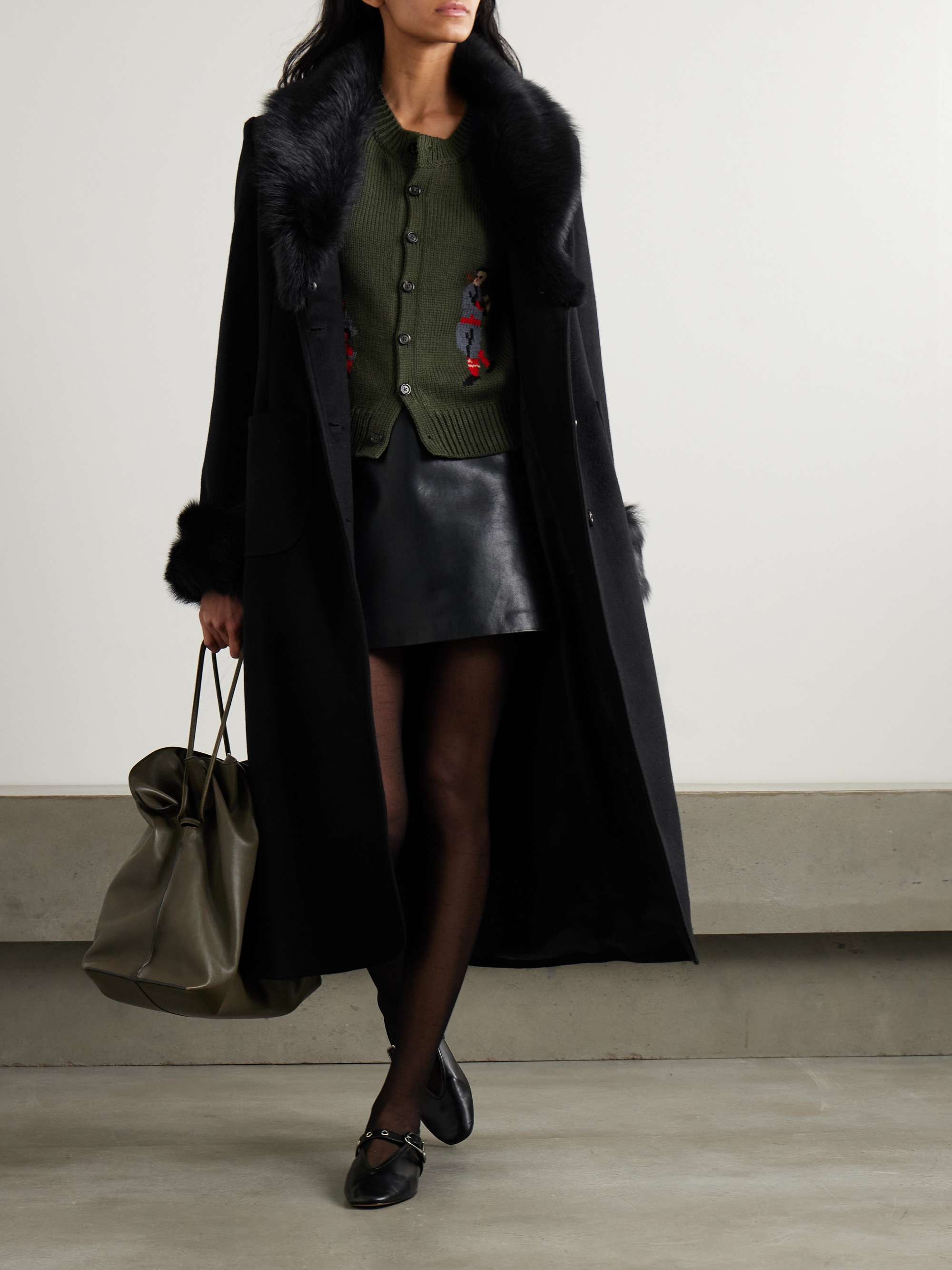 Arena shearling-trimmed wool and cashmere-blend coat view