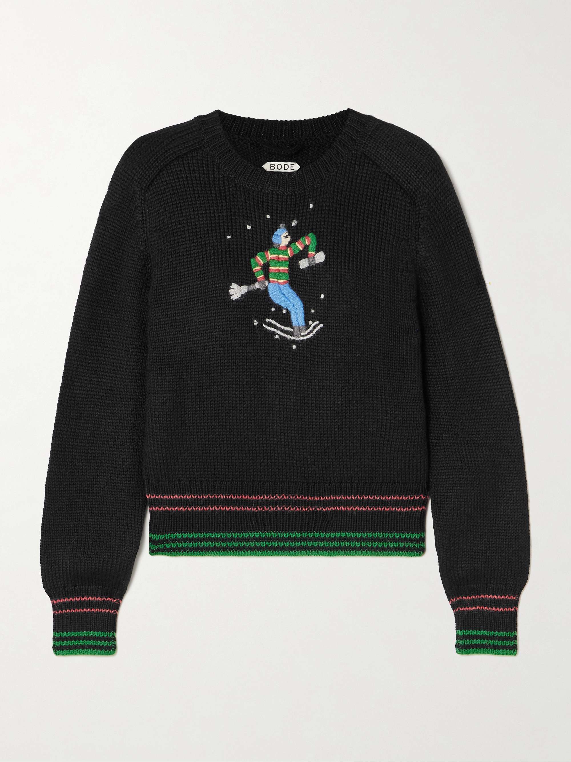 Ski Run cropped embroidered striped alpaca sweater view
