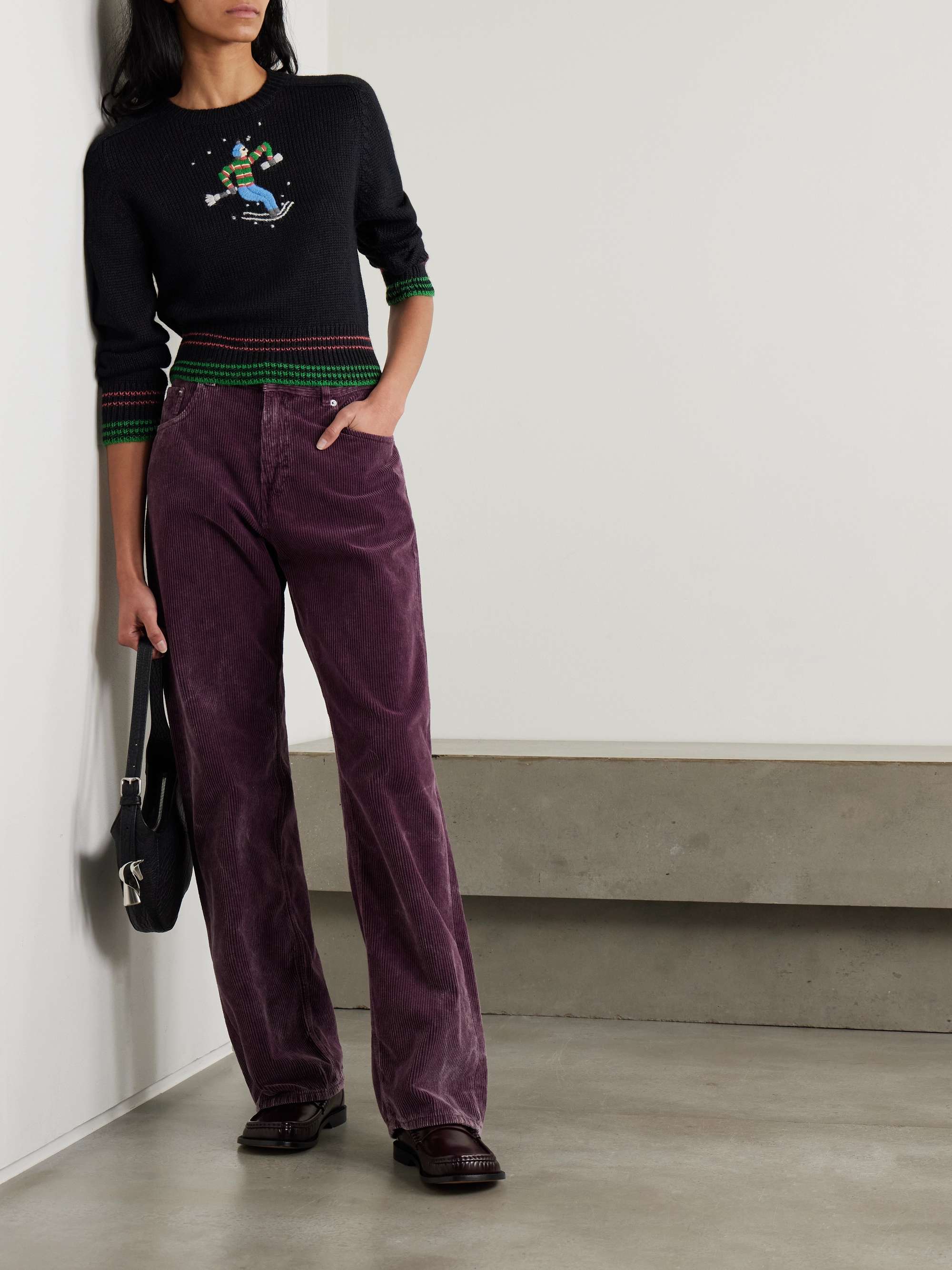 Ski Run cropped embroidered striped alpaca sweater view