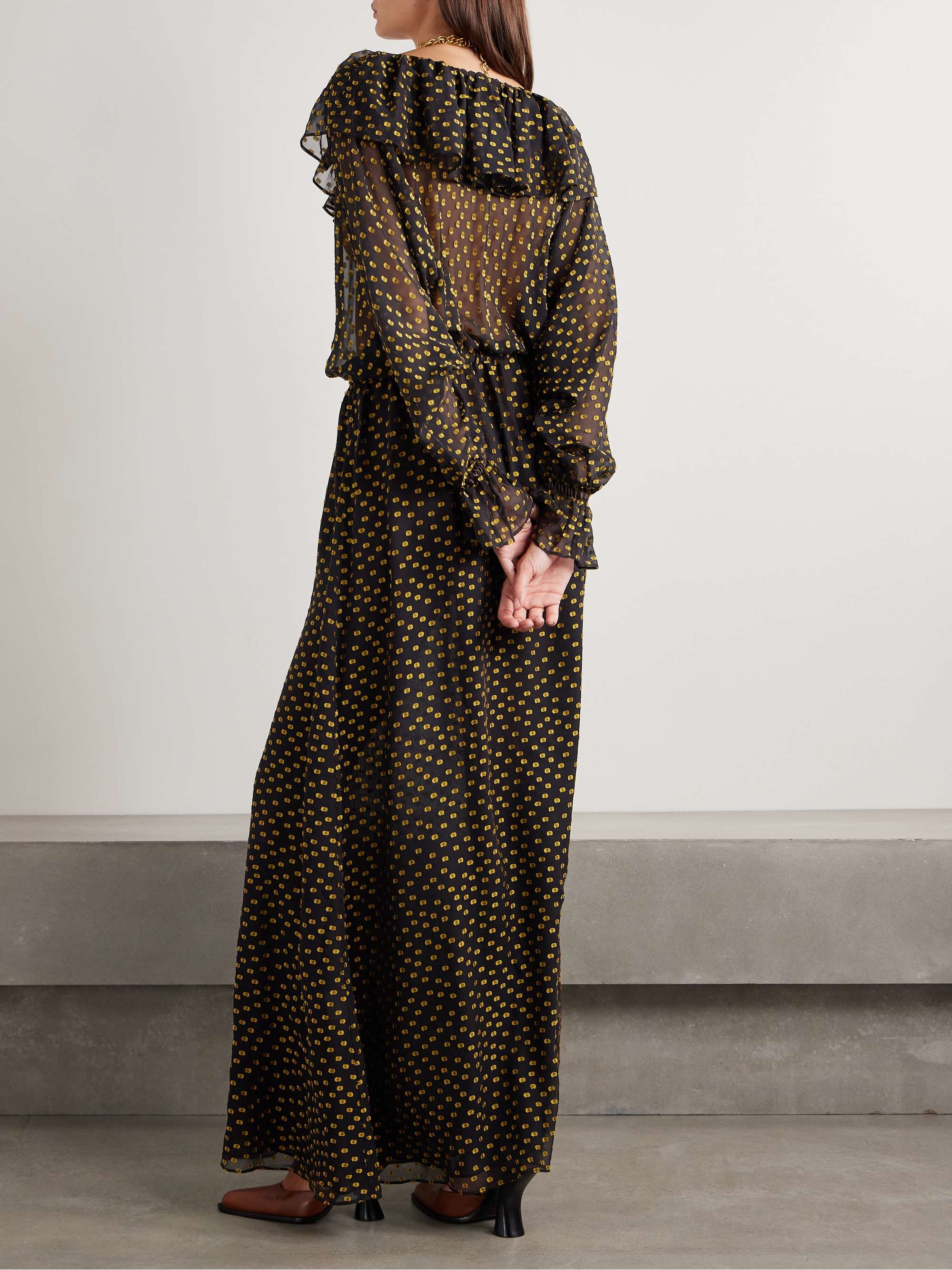 Stadium ruffled fil coupé silk-blend chiffon gown view