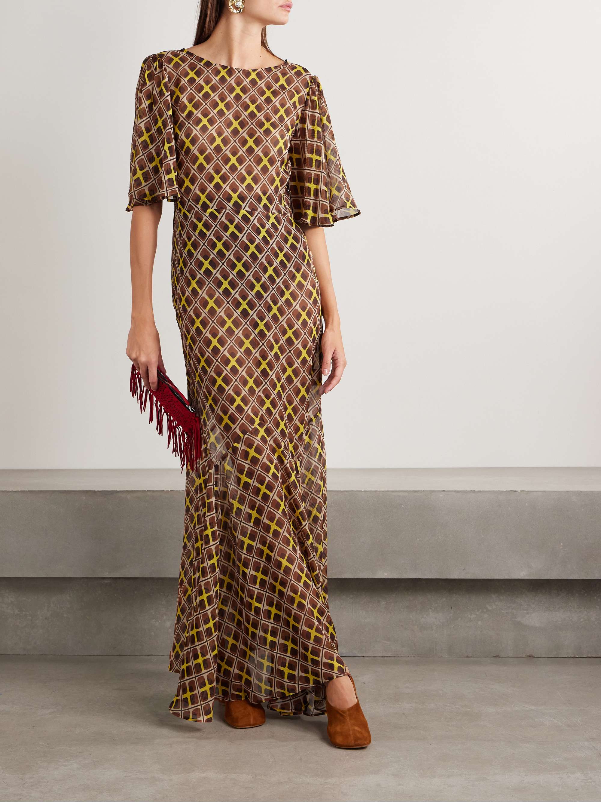 Cattail printed silk-blend chiffon gown view