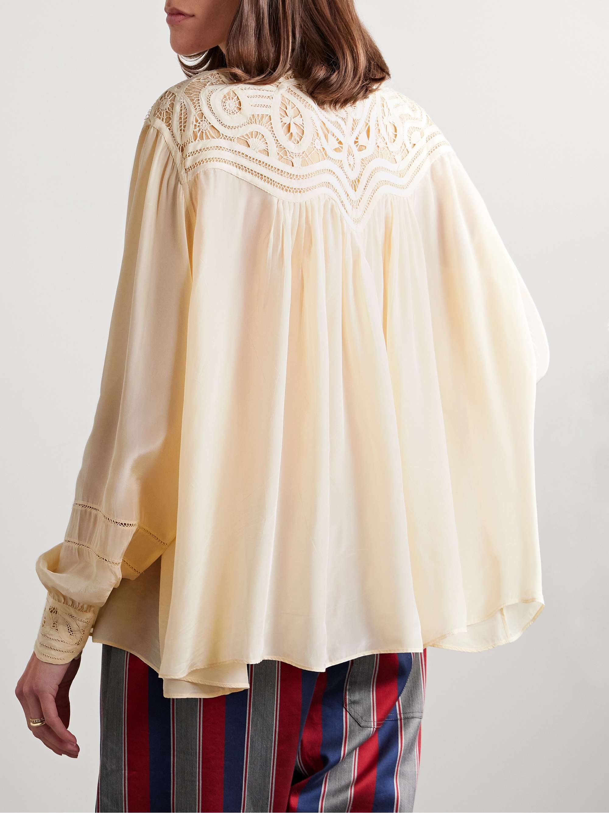 Tippet pleated satin and guipure lace blouse view