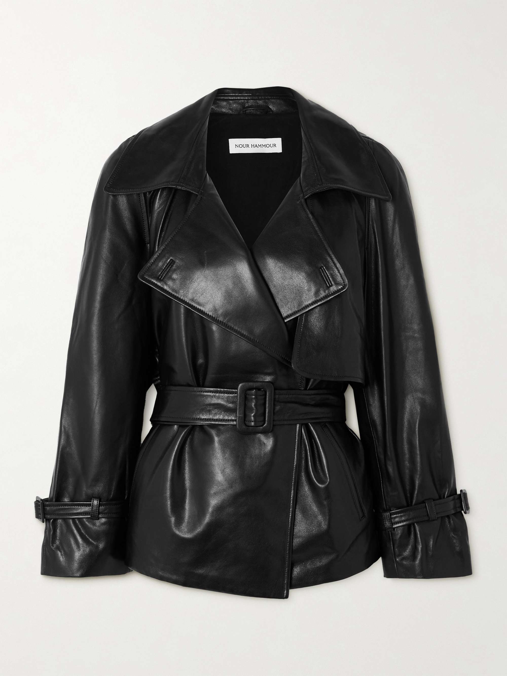 Brea oversized belted leather jacket view