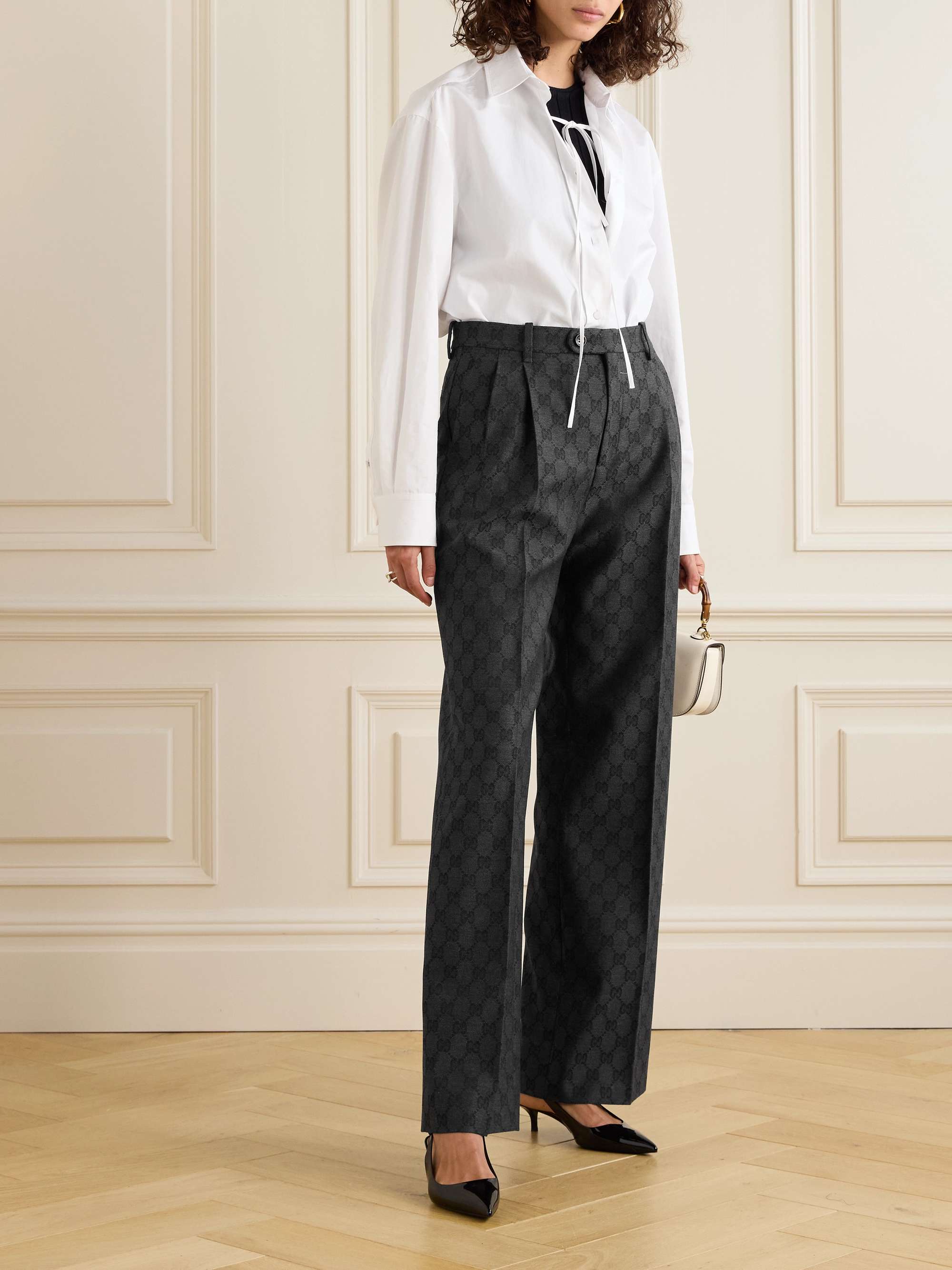 Pleated wool-jacquard wide-leg pants view