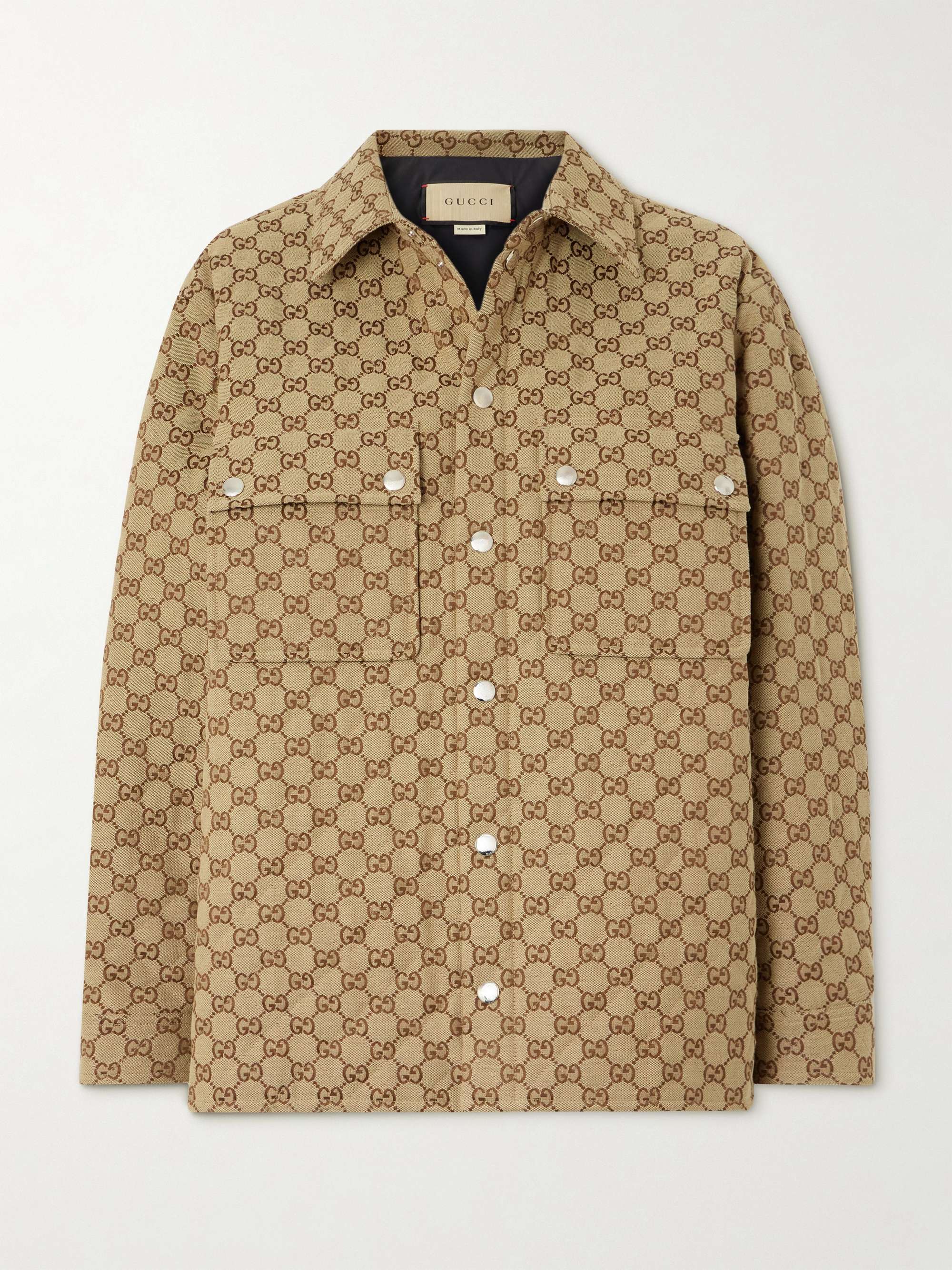 Quilted padded cotton-blend canvas-jacquard shirt view