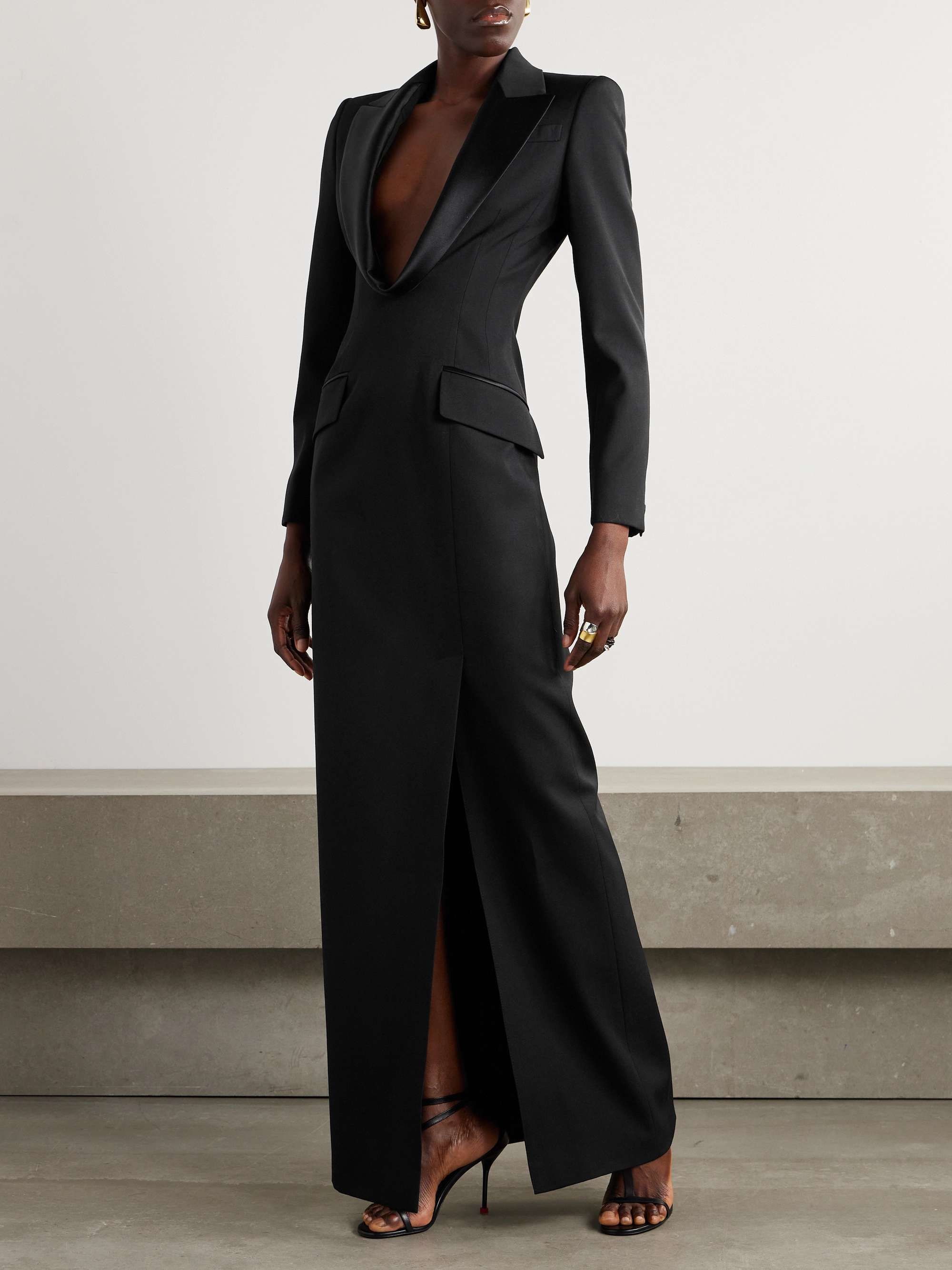 Silk-blend trimmed wool grain de poudre gown view