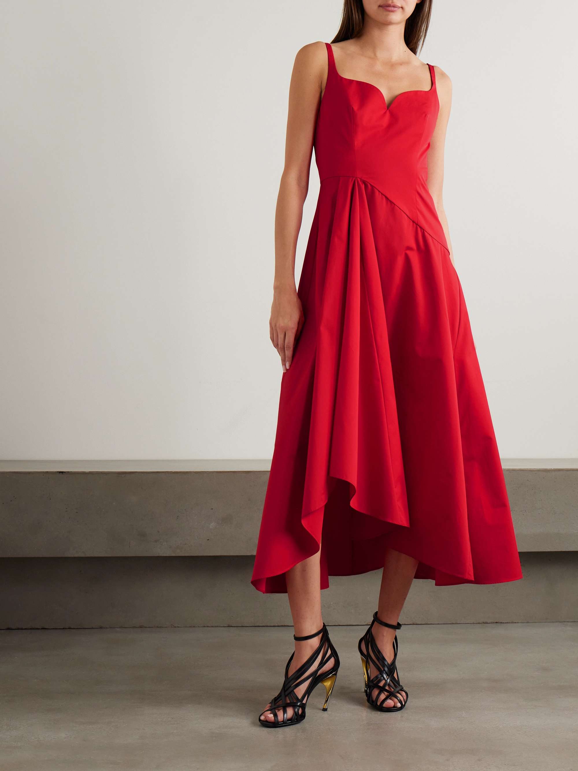 Asymmetric gathered cotton-poplin midi dress view