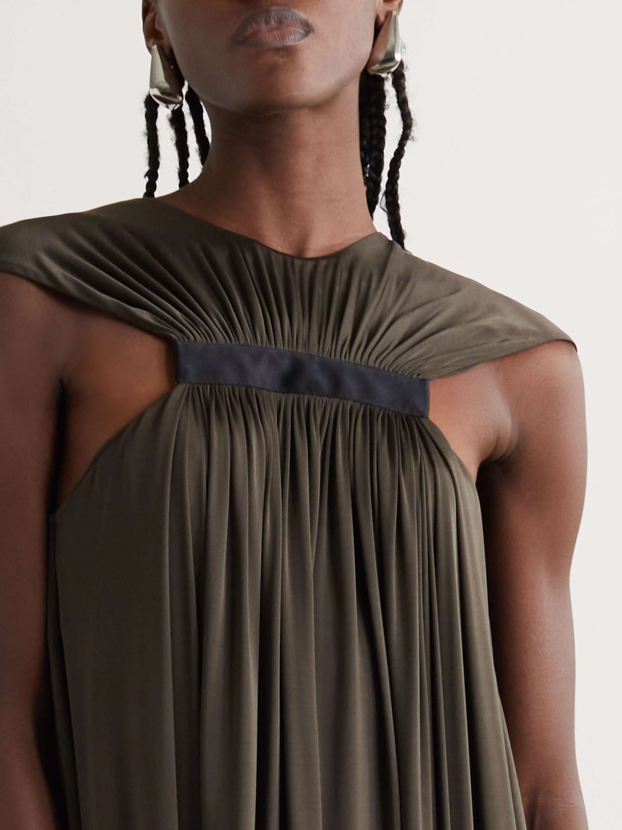 Satin-trimmed gathered stretch-jersey mini dress view