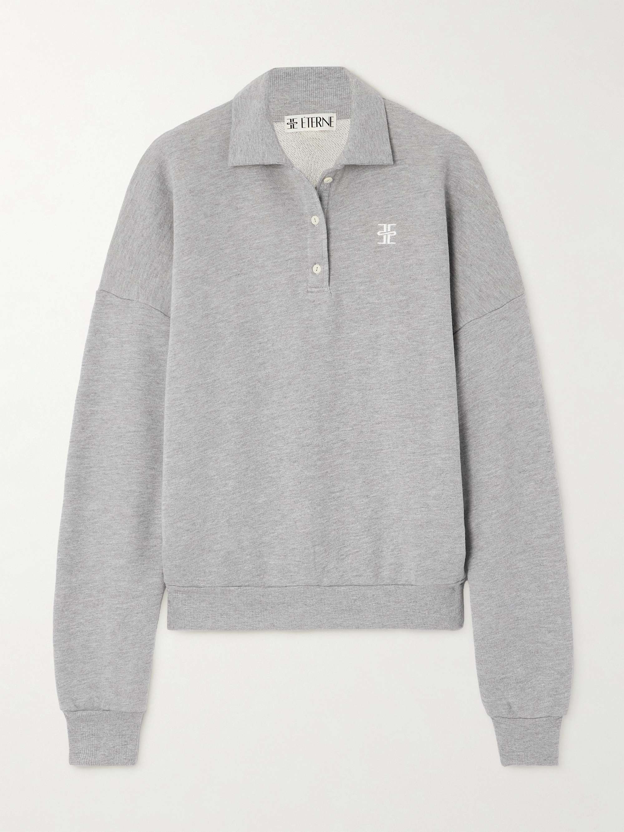 Oversized embroidered cotton and modal-blend jersey polo sweatshirt view