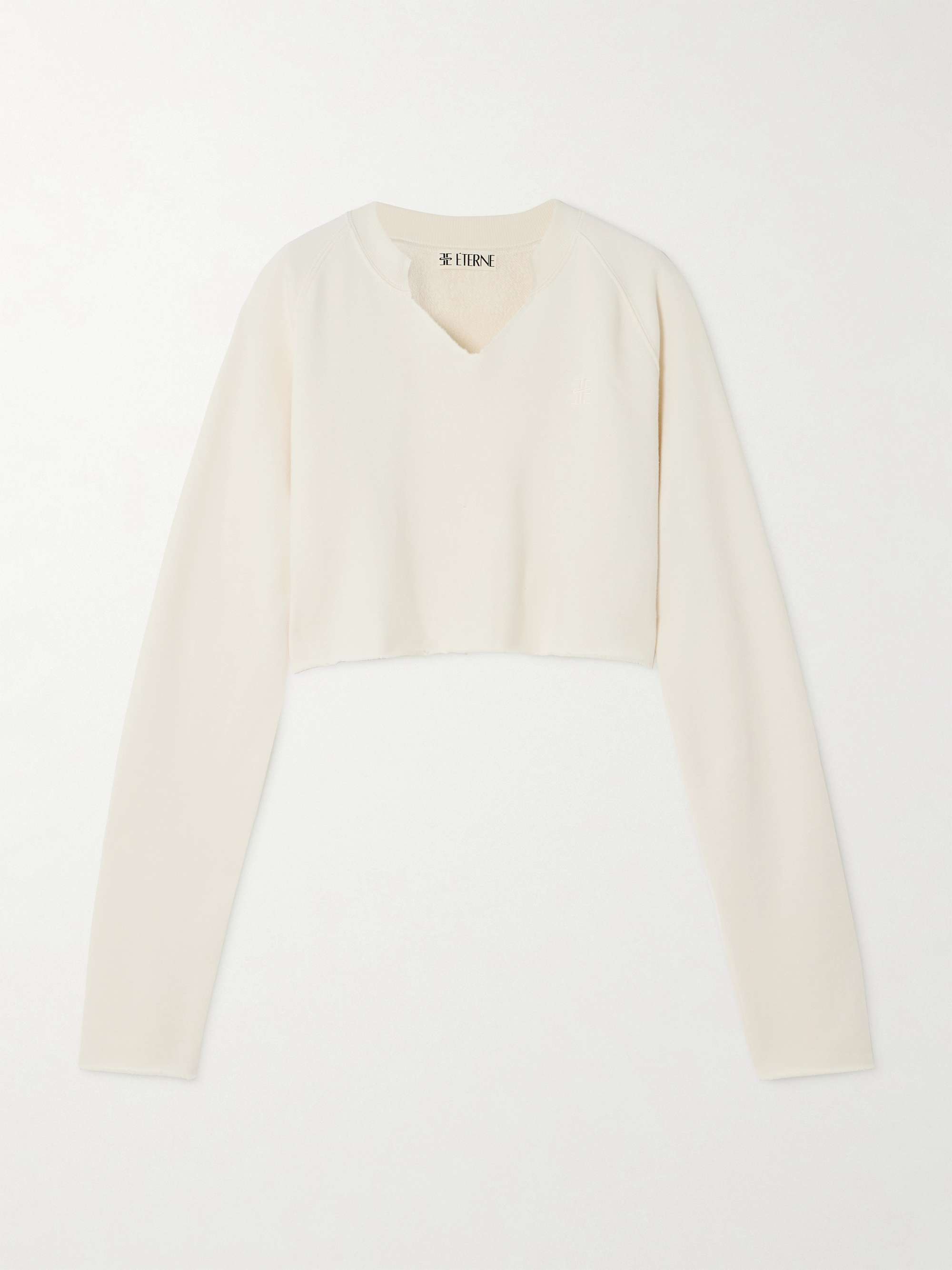 Cropped embroidered cotton-blend terry sweater view