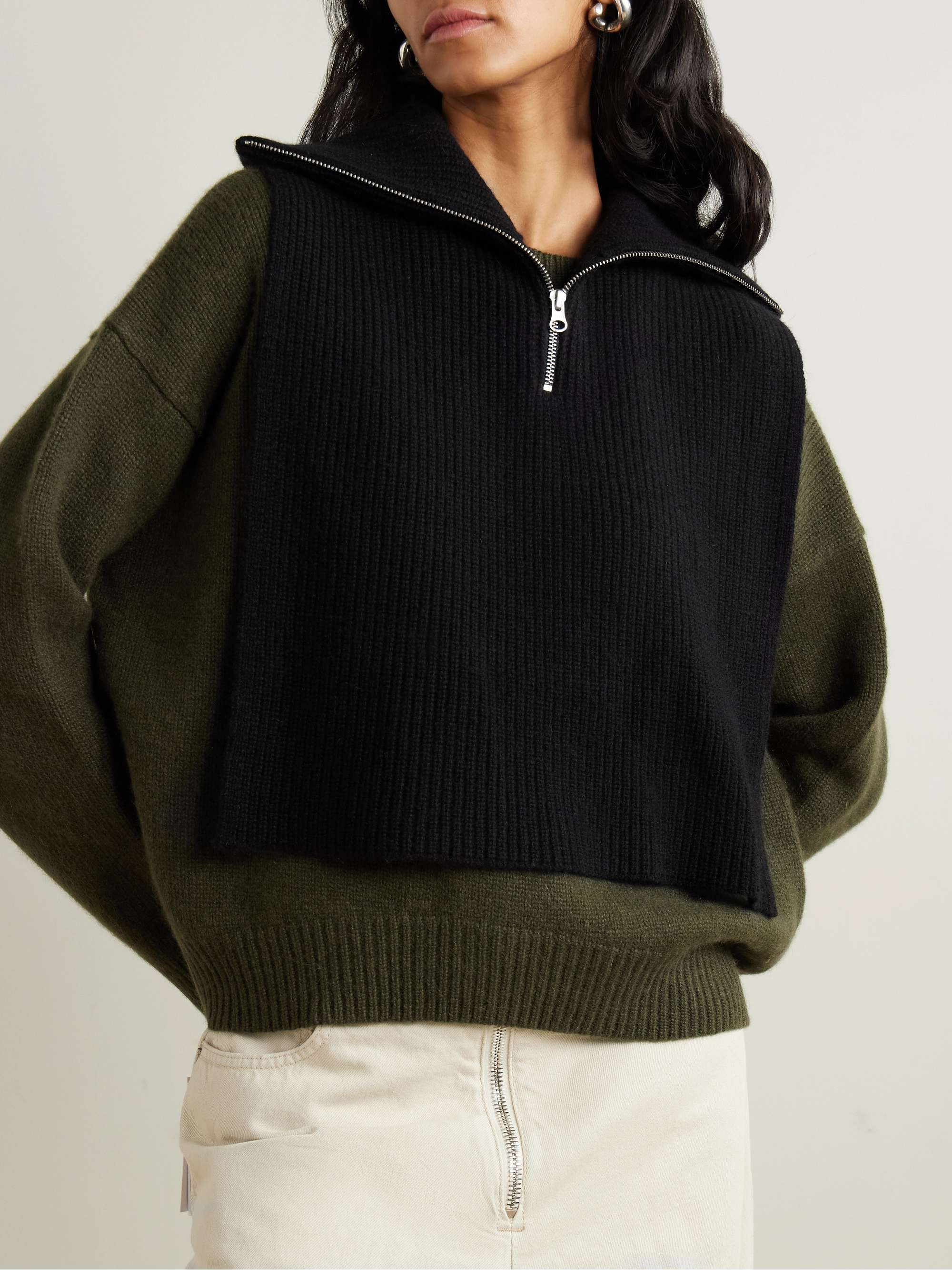 Jetta ribbed cashmere half-zip snood view