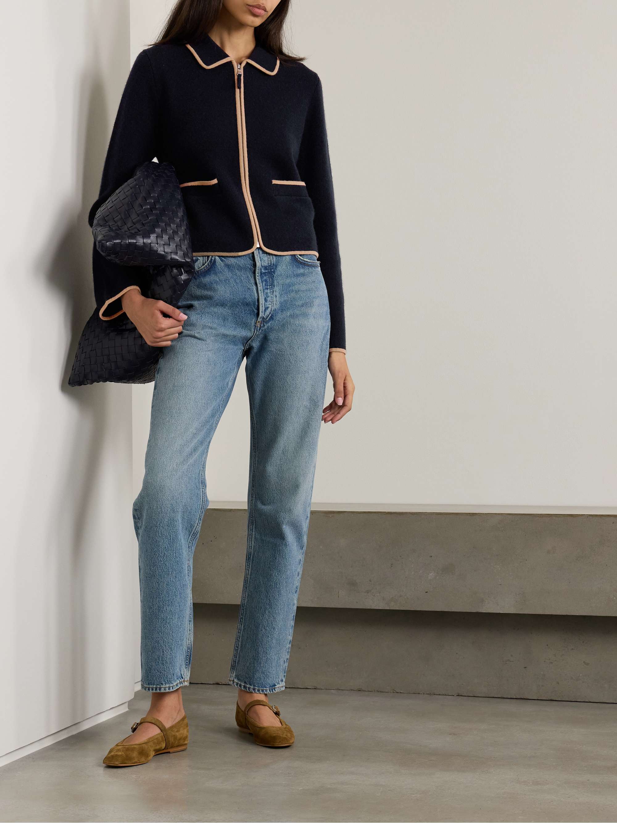 Piped wool and cashmere-blend cardigan view