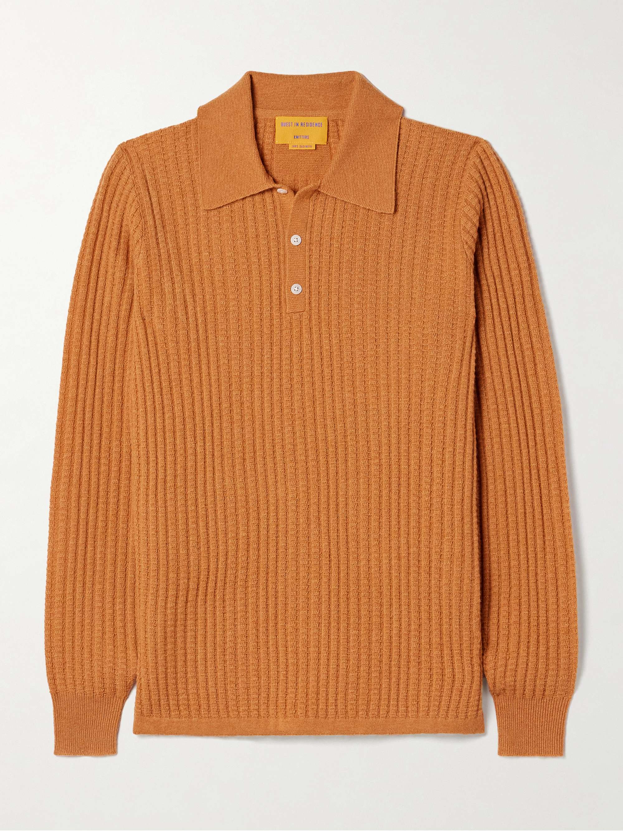 Ribbed waffle-knit cashmere polo sweater view